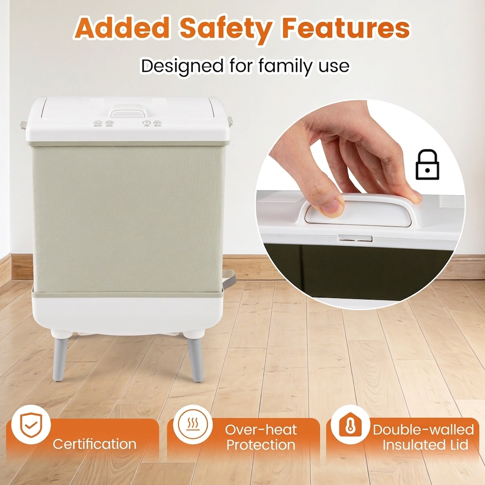 SUGIFT 35L Foldable Towel Warmer Bucket, Beige/Grey, Heating and Drying Modes, 24-Hour Timer