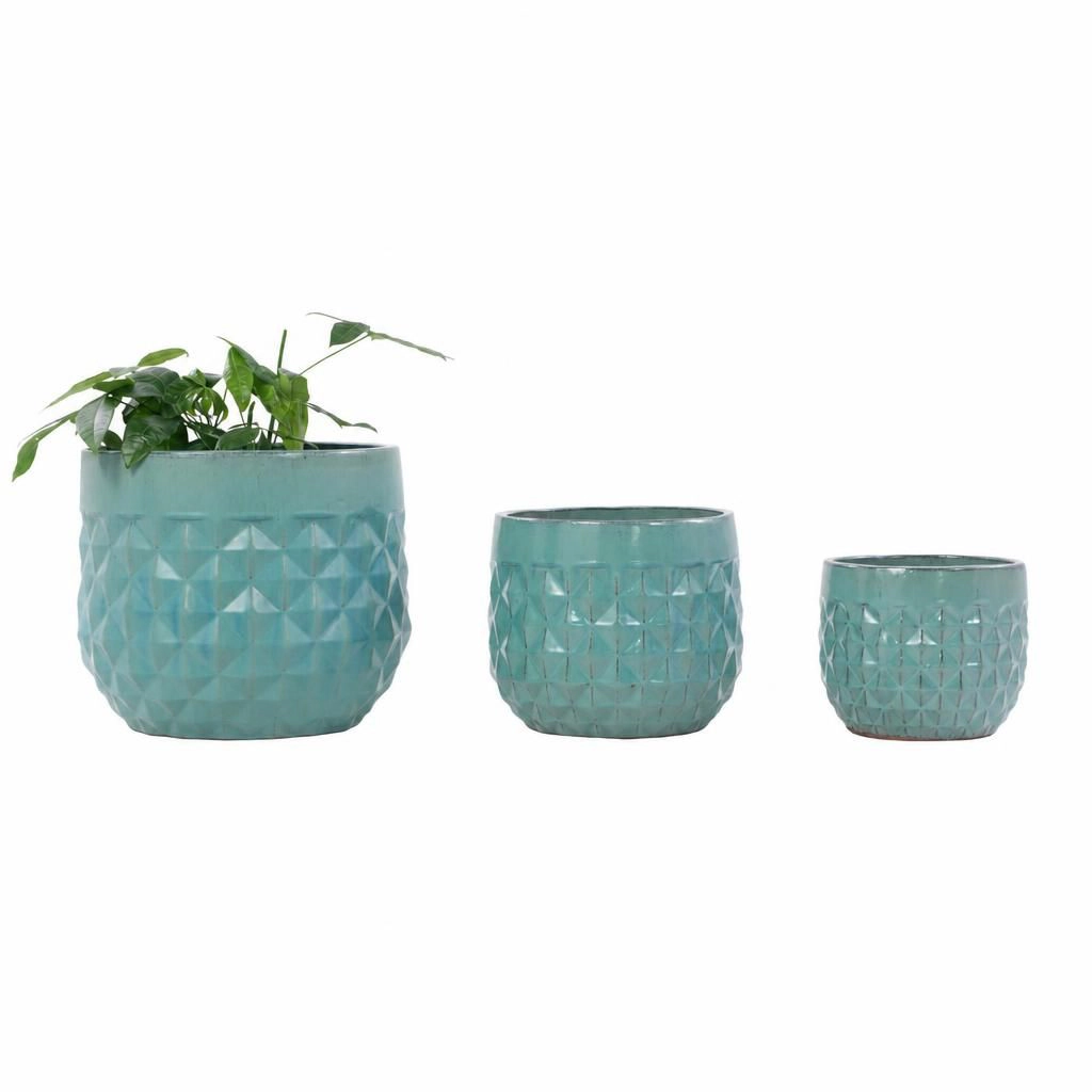 WOW PIONEER Round Solid Ceramic Garden Planter for Flowers Herbs Succulents and Shrubs Indoor Outdoor Patio Porch Decor