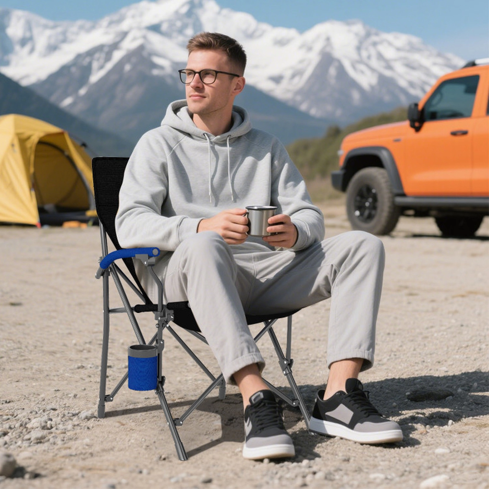 SUGIFT 350-lb Capacity Portable Folding Outdoor Camping Chair with Oxford Cloth Cup Holder and Side Pocket