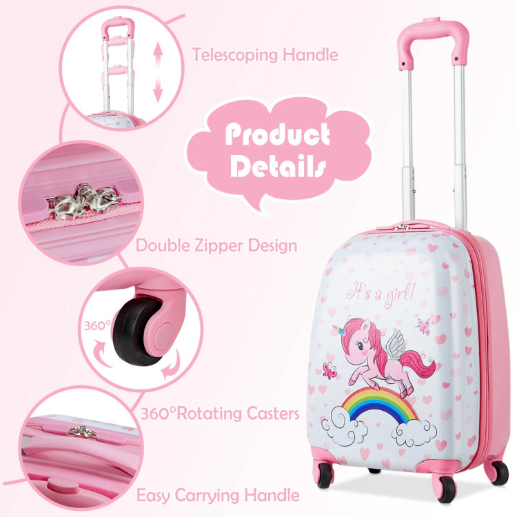 Hivvago 2 Pieces Kids Luggage Set 12 Inch Backpack and 16 Inch Kid Carry on Suitcase with Wheels