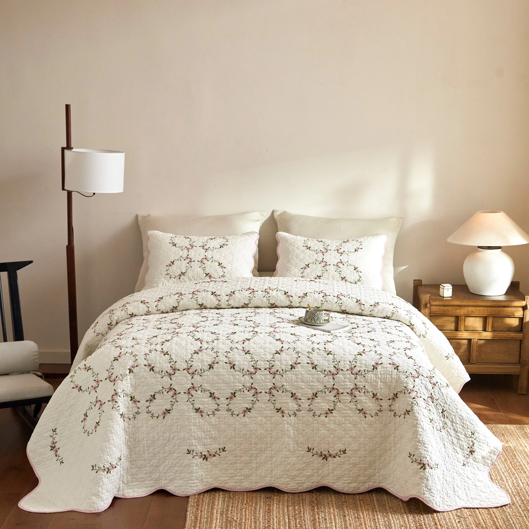 MarCielo 3 Piece 100% Cotton French Country Floral Quilt Bedspread Set