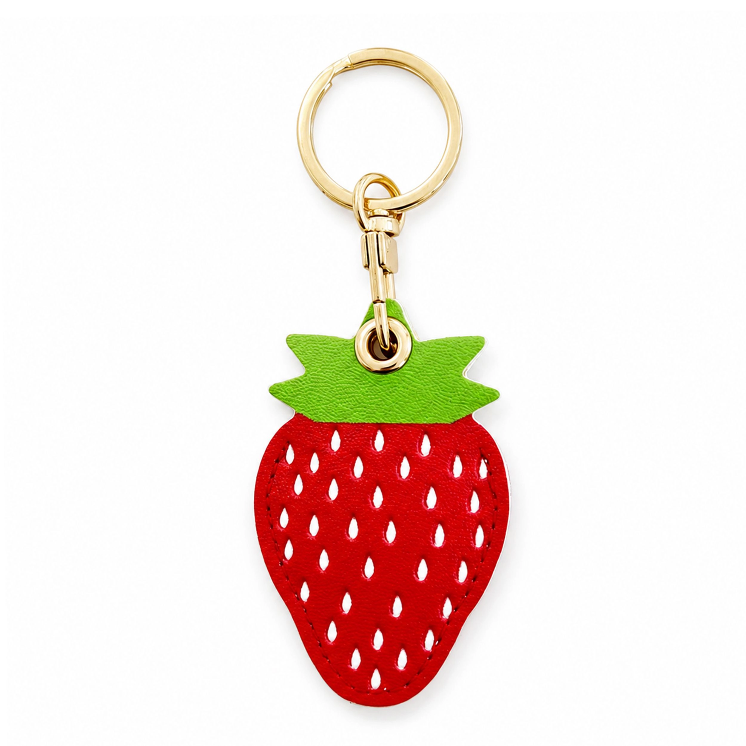 Alilang Women's Double-Sided Fruit Bag Charm Keychain with Stitched Detail and Gold-Tone Ring, Strawberry Red