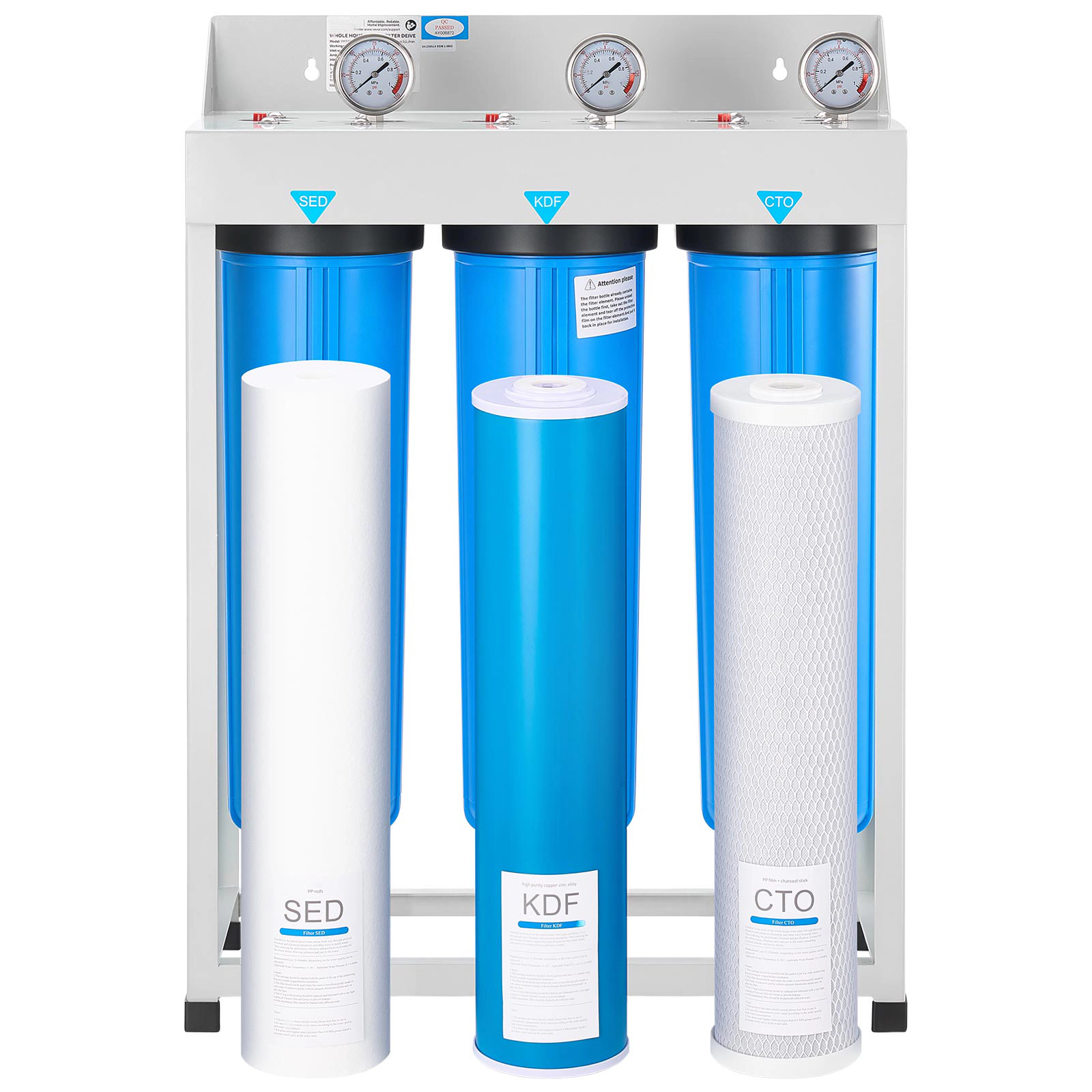HONGGE Whole House Water Filter System, 3-Stage, Sediment CTO, 4.5 x 20 Home Water Purifier Filter Reduce Chlorine