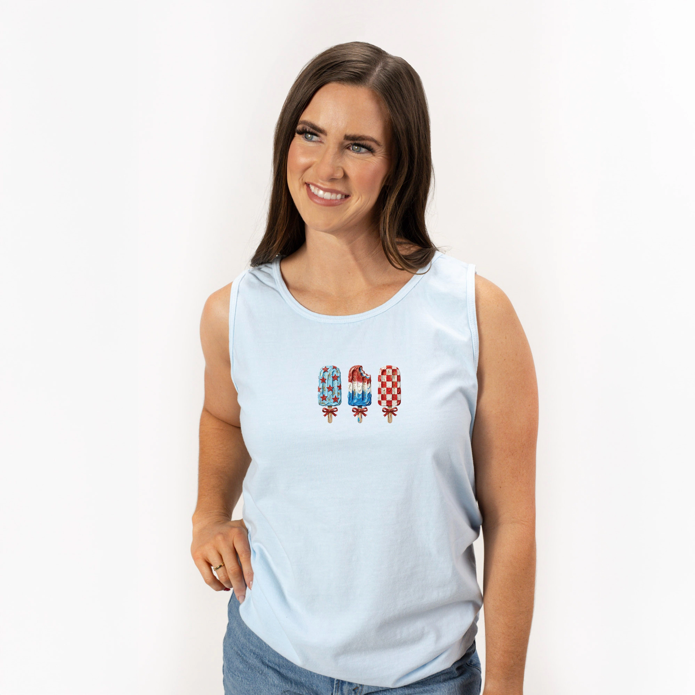 Simply Sage Market - Patriotic Popsicles Women's Garment Dyed Graphic Tank Top