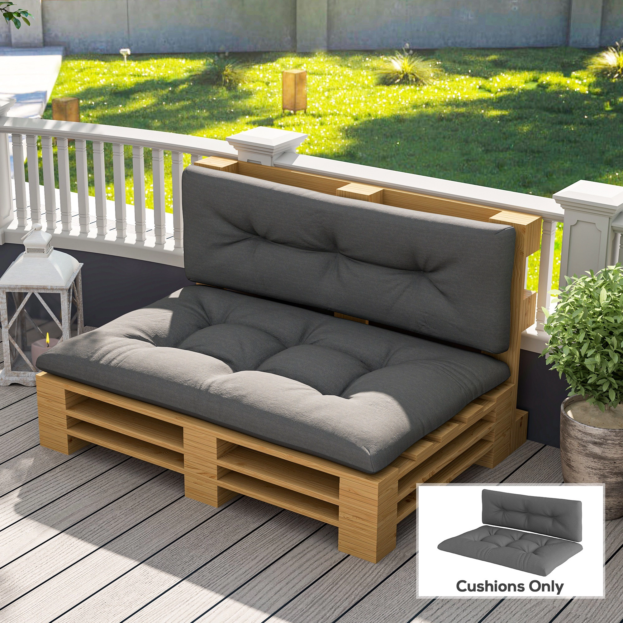 HONGGE 2 Seater Pallet Cushions Outdoor 3.9" Thick Replacement - Tufted Design for Garden Patio