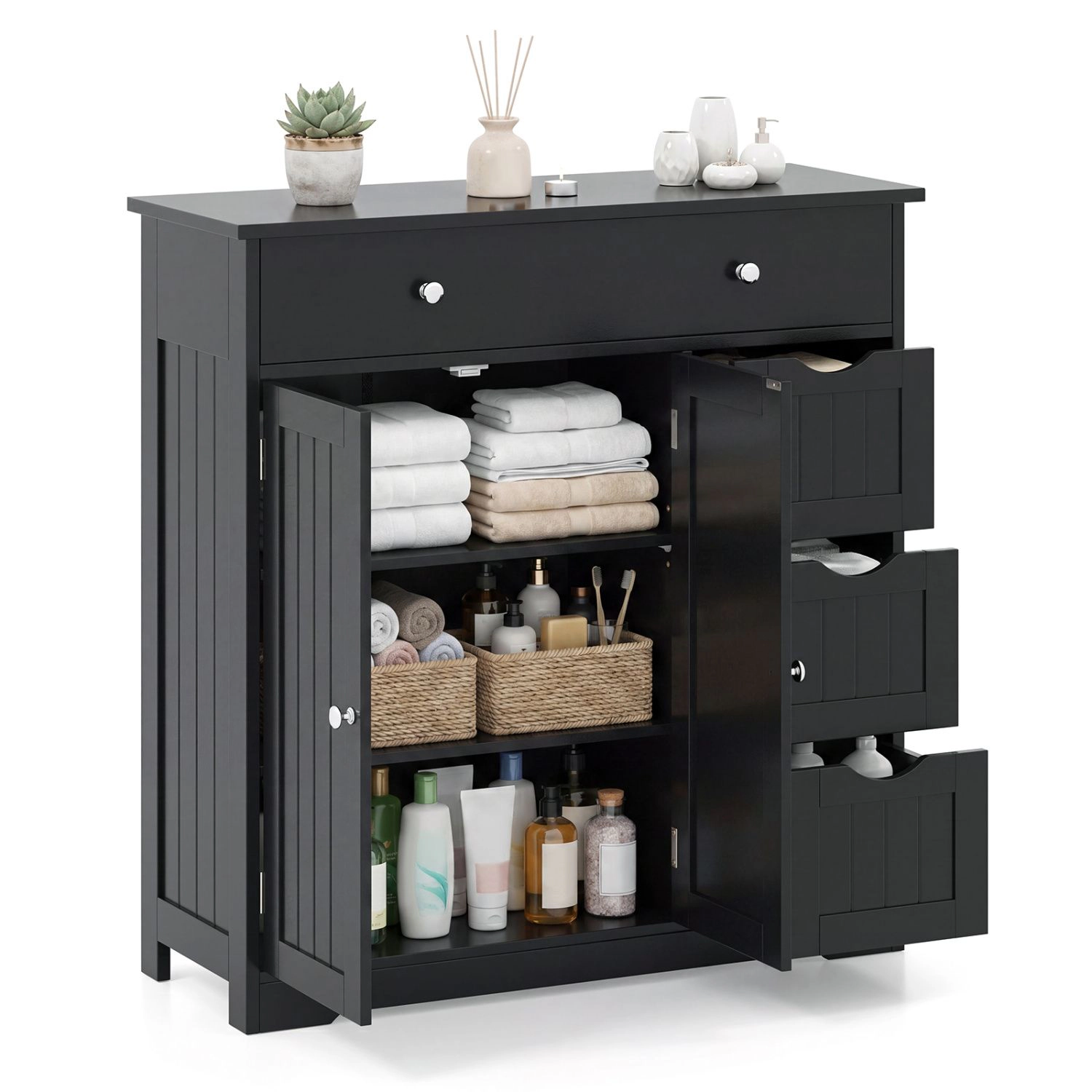 SlickBlue Bathroom Storage Cabinet with Drawers and Double Doors