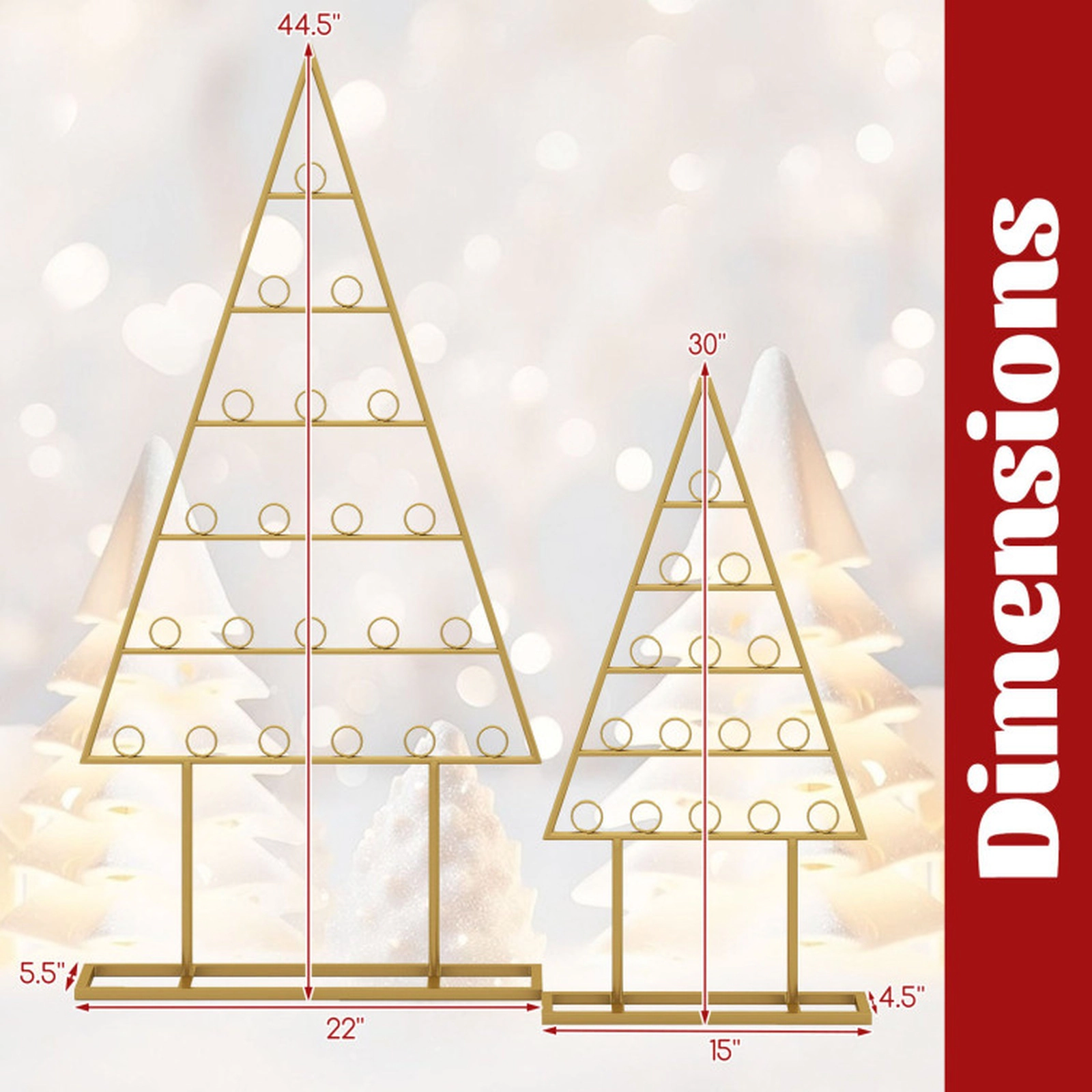 SUGIFT 2-Pack Metal Christmas Tree Photo Holder Stands with 36 Round Clips Black/Golden