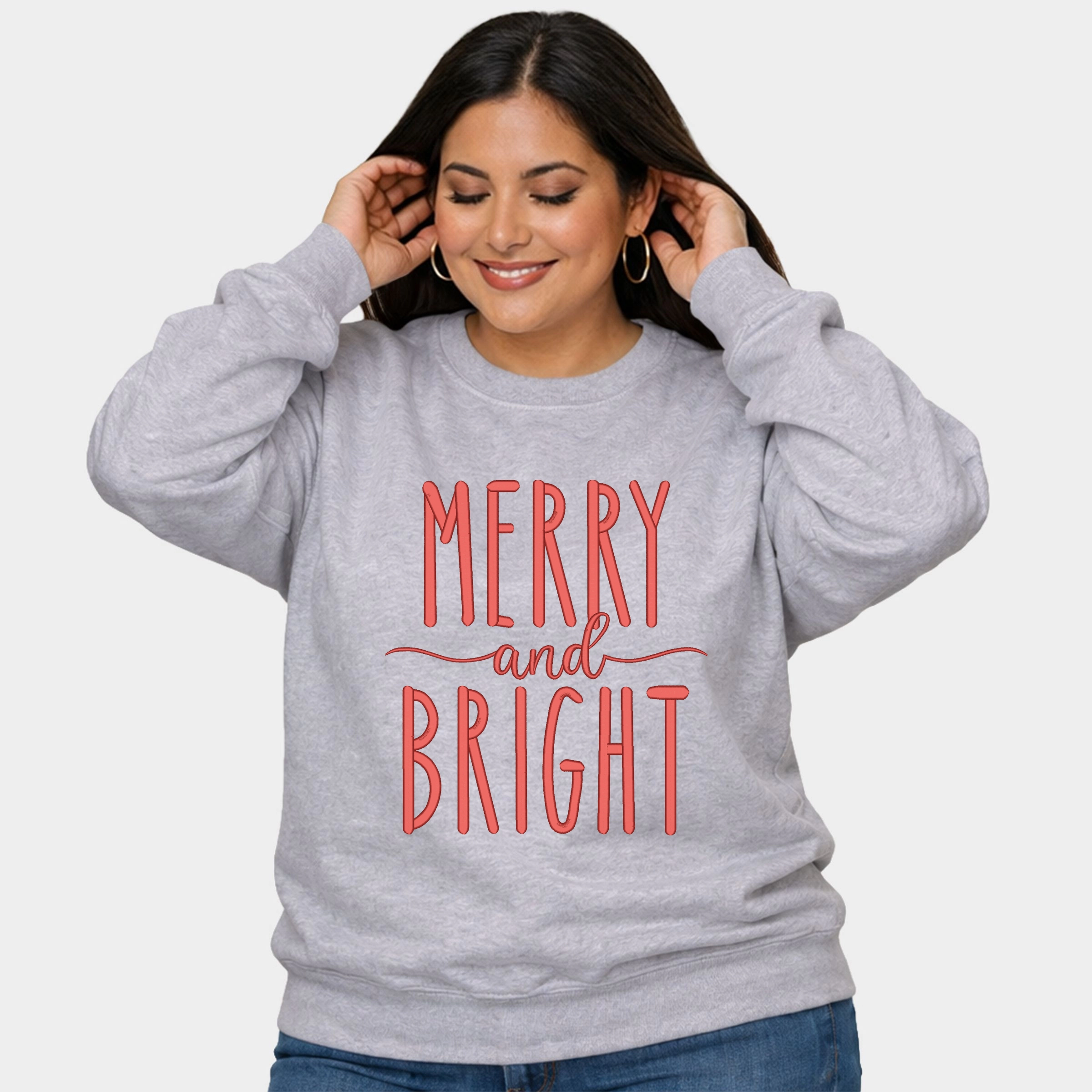 Simply Sage Market - Embroidered Merry And Bright  Women's Plus Sized Graphic Sweatshirt