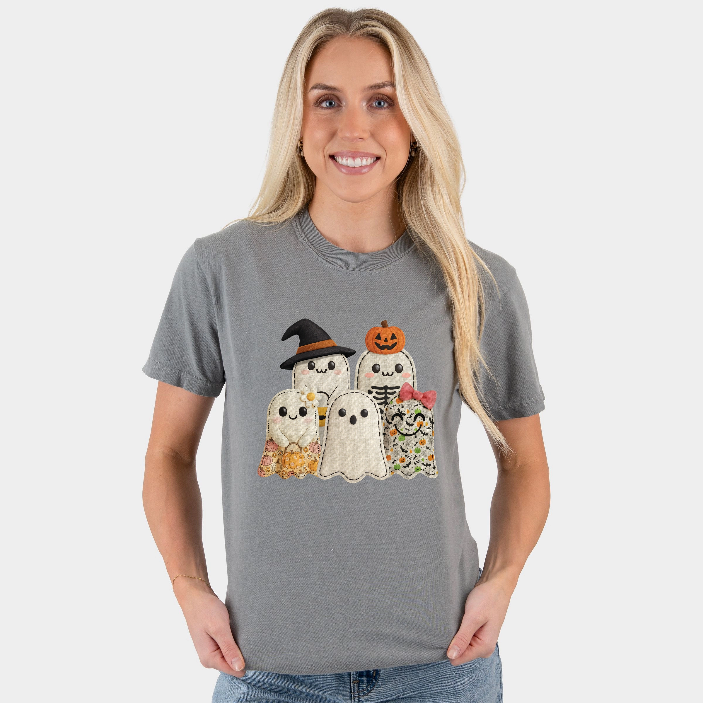 Simply Sage Market - Women's Garment Dyed Graphic T-Shirt Ghost Family Patchwork Print
