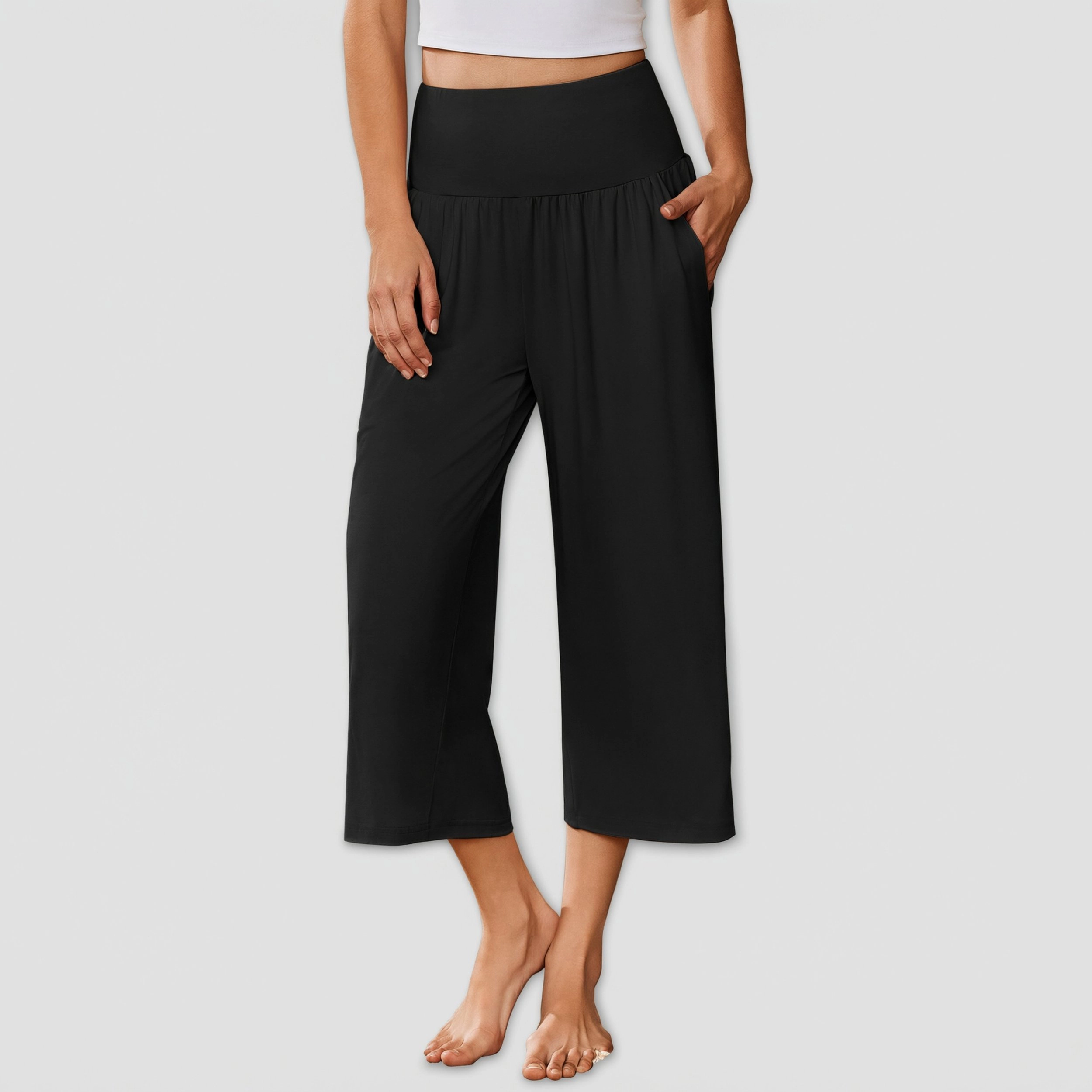 Ekouaer Womens Pajama Pants Wide Leg Capri Yoga Lounge Comfy Sleep Pj Bottoms with Pockets