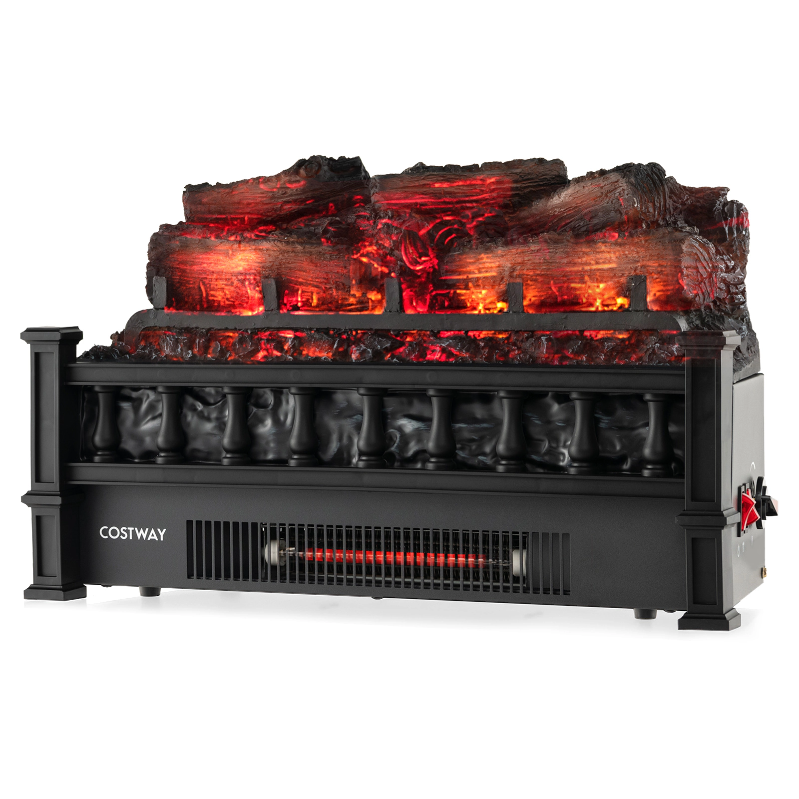 LJG 20 Inch Electric Fireplace Heater with Realistic Pinewood Ember Bed