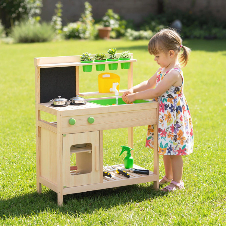 Hivvago Kids Mud Kitchen Play Pretend Kitchen With Chalkboard For Kids Aged 3+