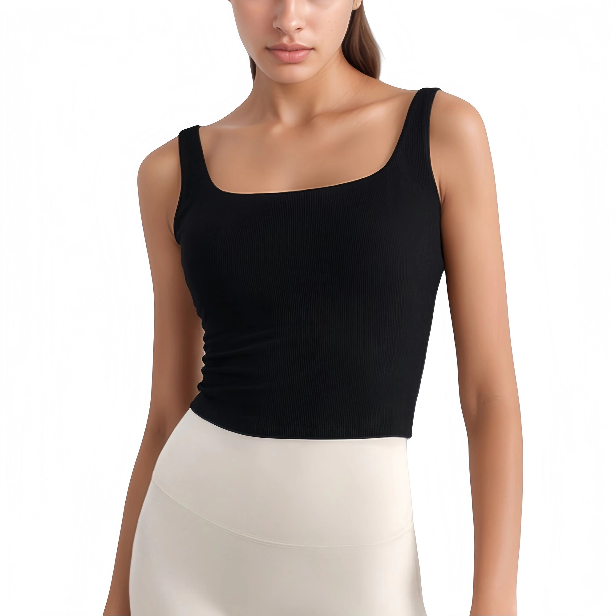 Anna-Kaci Women's Ribbed Knit Square Neck Tank Top with Wide Straps