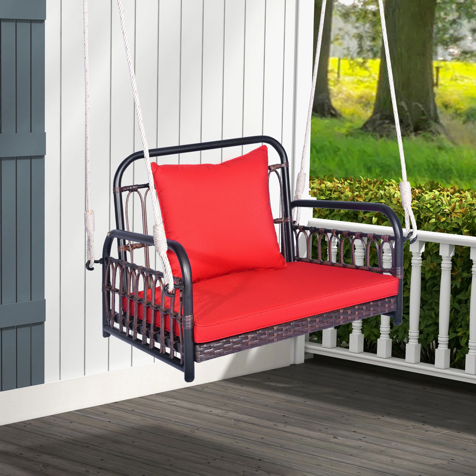 Hivvago Patio Rattan Porch Swing Hammock Chair With Seat Cushion