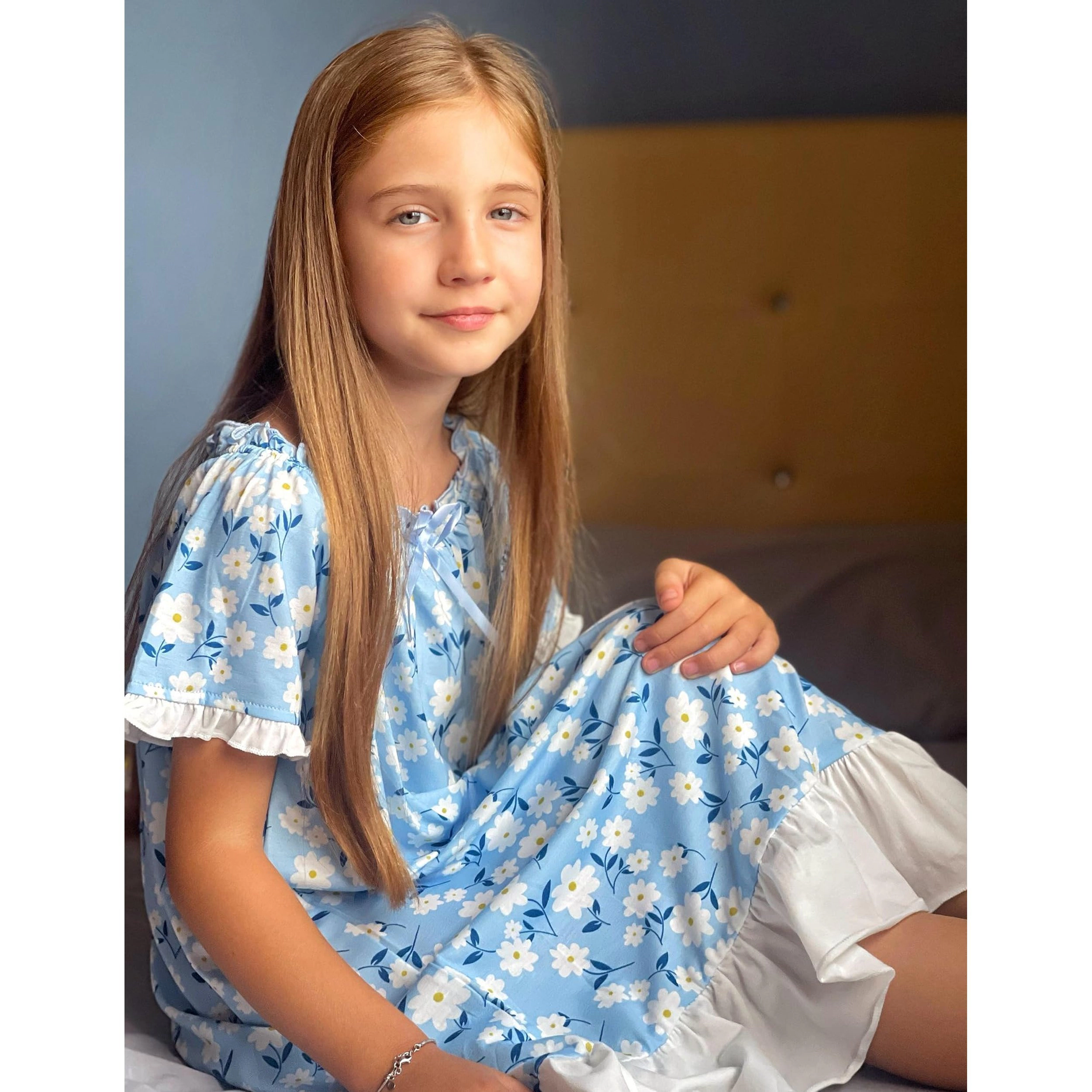 Arshiner Girls Nightgowns Sleepwear Short Sleeve Victorian Pajama Dress Soft Princess Sleepshirt