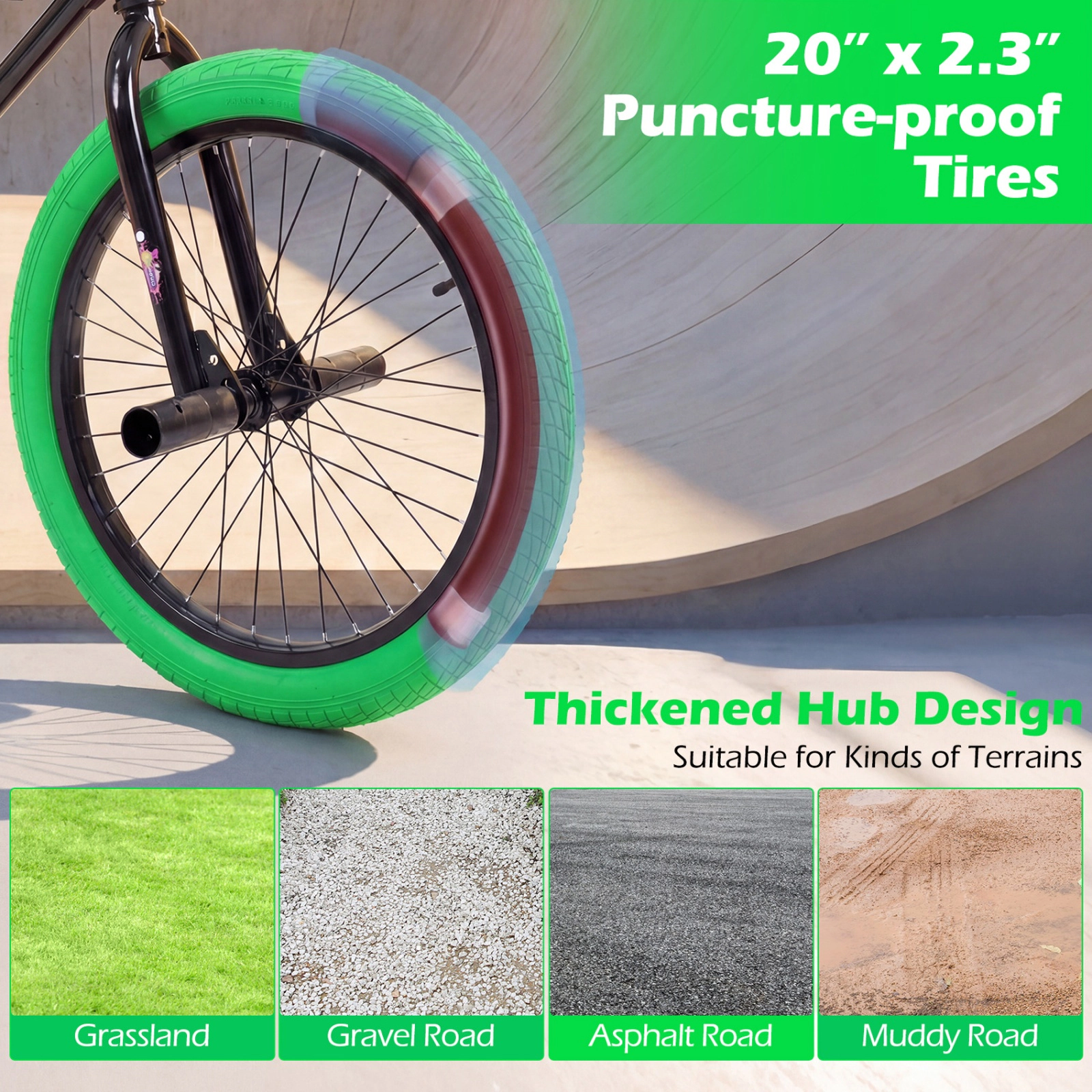 SUGIFT 20-in Trick Bicycle with 270 Degree Steering, 270° Handlebar, Adjustable Seat 110-lb Capacity Ages 8+ Green