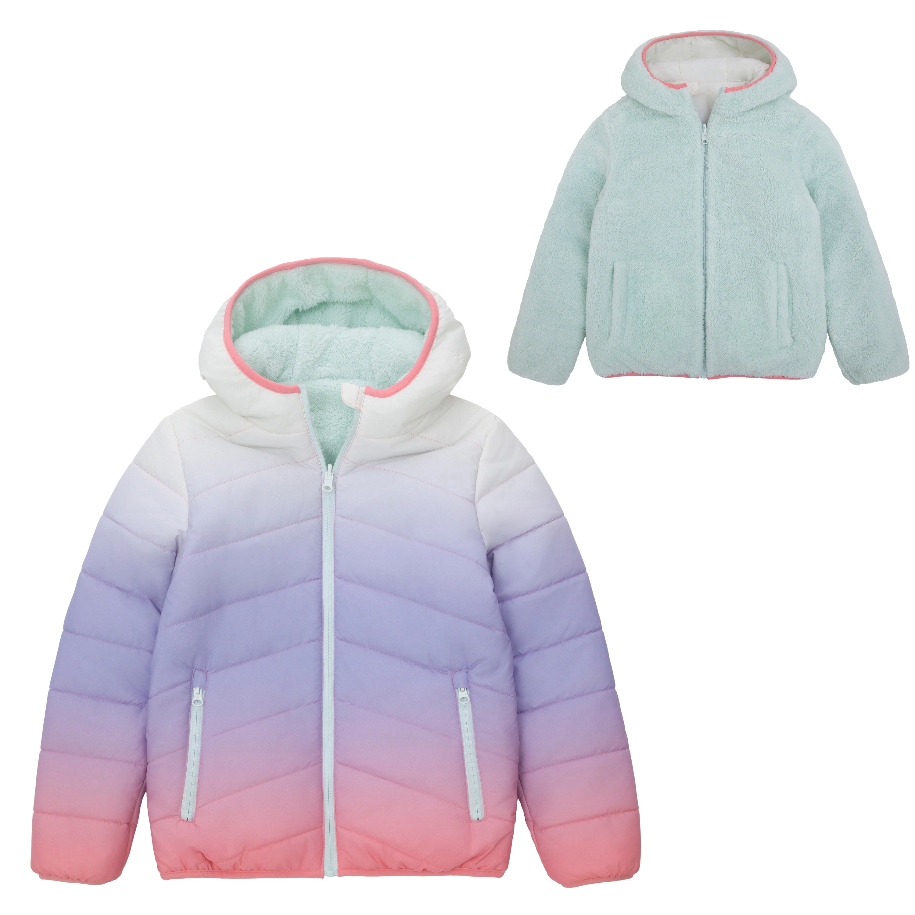 Rokka&Rolla Little & Big Kid Girls Reversible Fleece Puffer Jacket