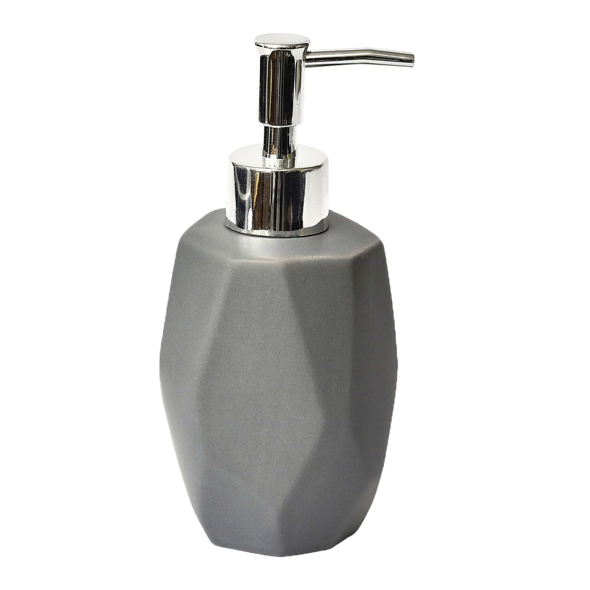 Evideco French Home Goods Diamond Faceted Stoneware Soap Dispenser, Matte Gray