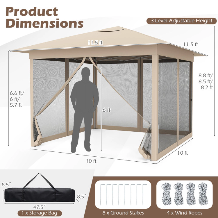 Hivvago 11.5 x FT Pop-up Canopy Instant One-Person Setup with Mesh Screen Netting
