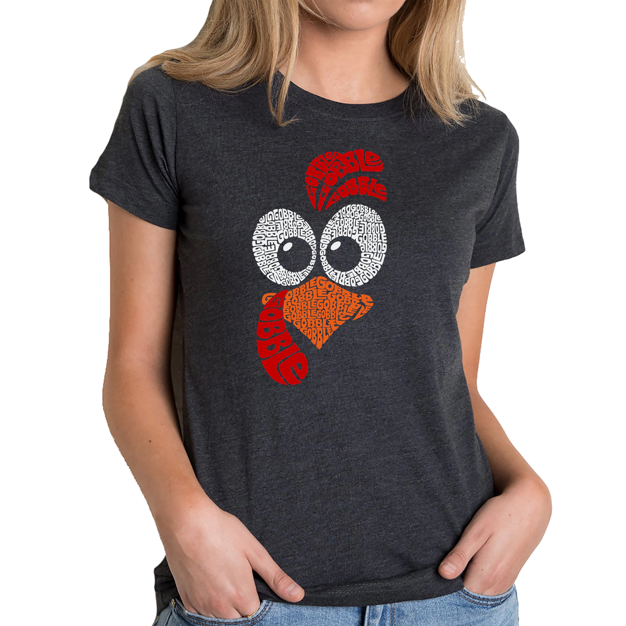 LA Pop Art Women's Cotton/Poly Blend Word Art T-Shirt - Turkey Face