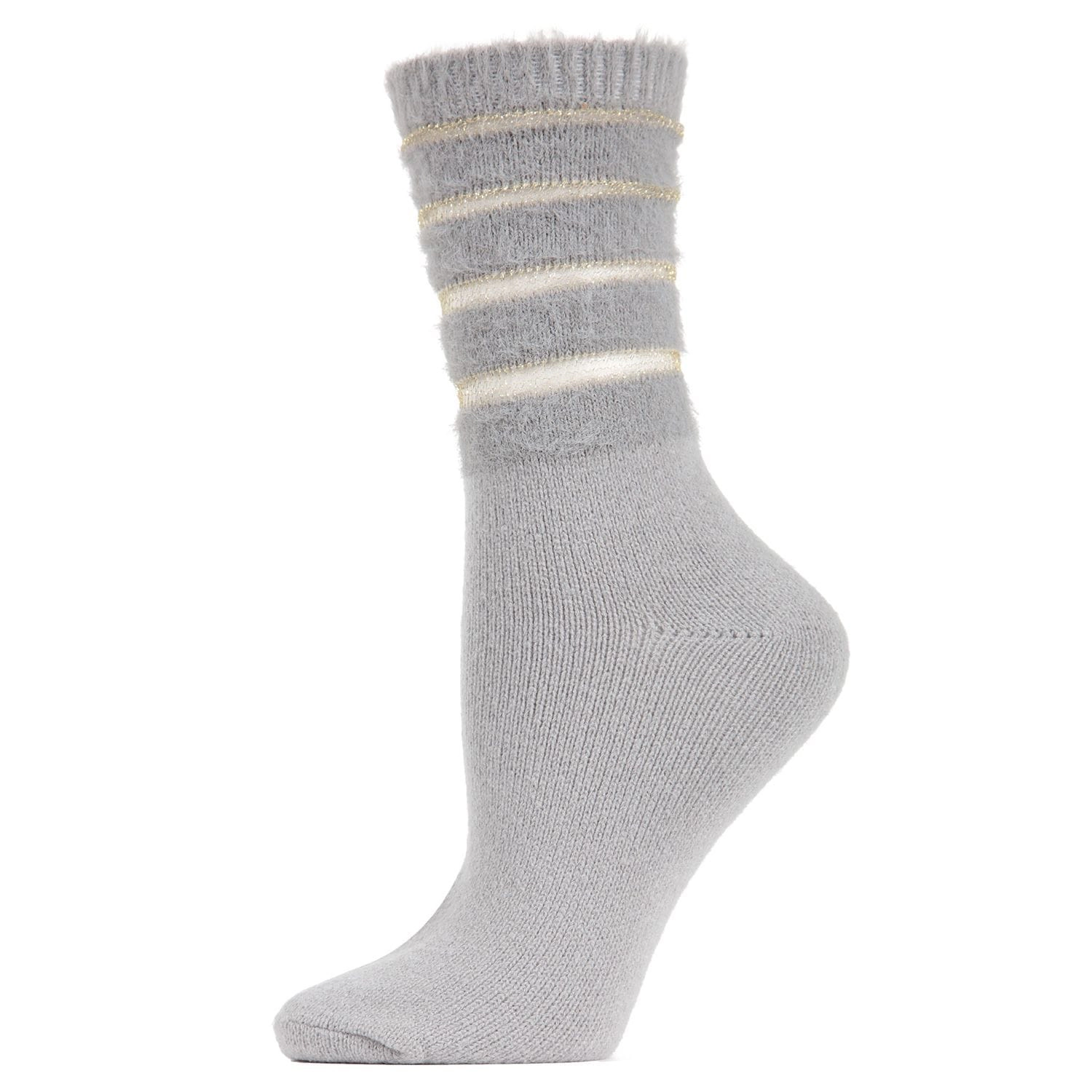 MeMoi Women's Luxe Shimmer Sheer Stripe Plush Fuzzy Crew Socks