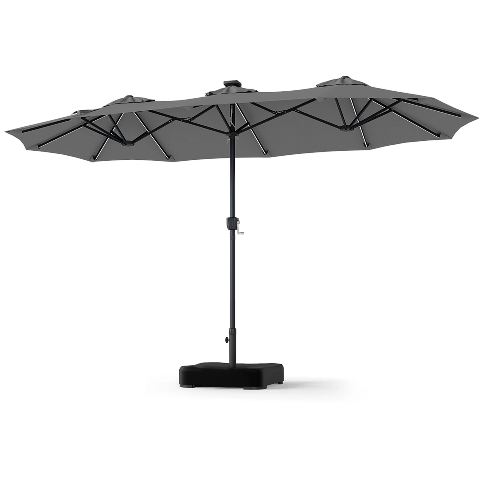 SUGIFT 13-ft Gray Rectangular Double-Sided Patio Umbrella with Solar LEDs and Weighted Base