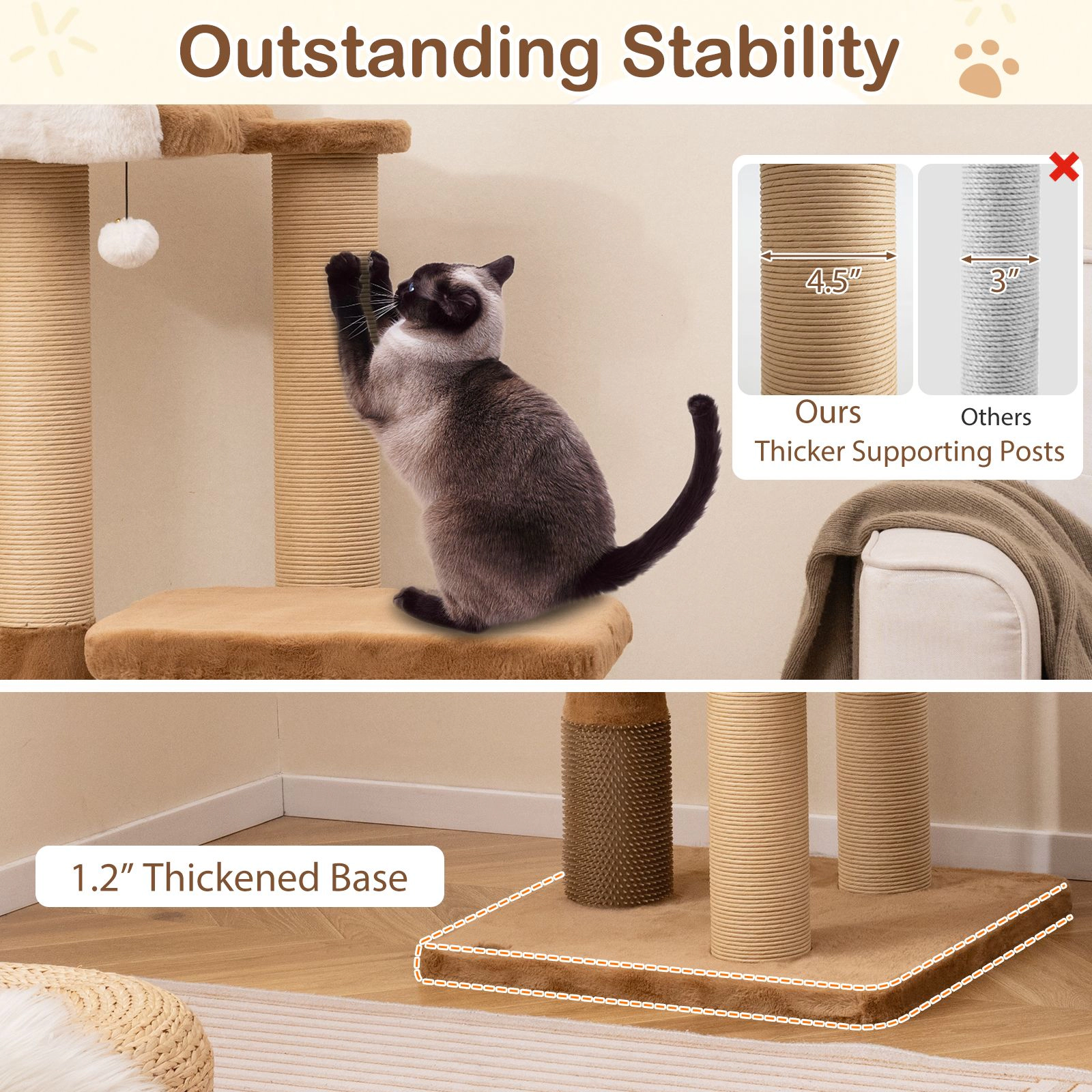 SlickBlue Modern Multi-Level Cat Tree with Plush Perch and Toys