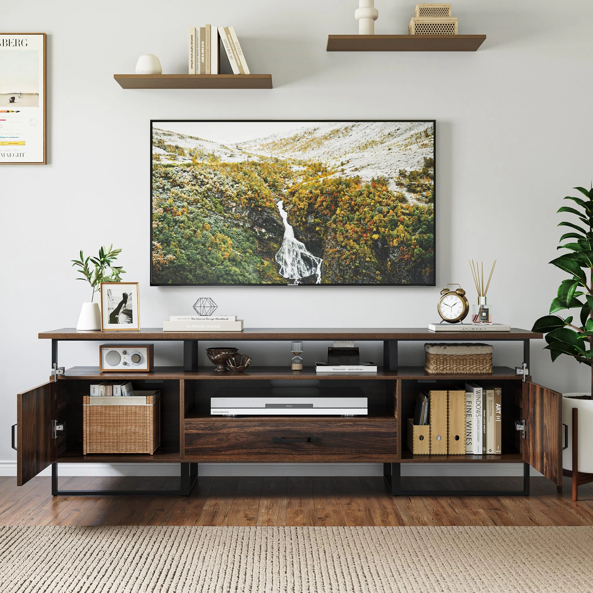 BebreezChic TV Stand for 75 Inch TV, Entertainment Center with Storage and Drawer, Industrial Media TV Console Cabinet