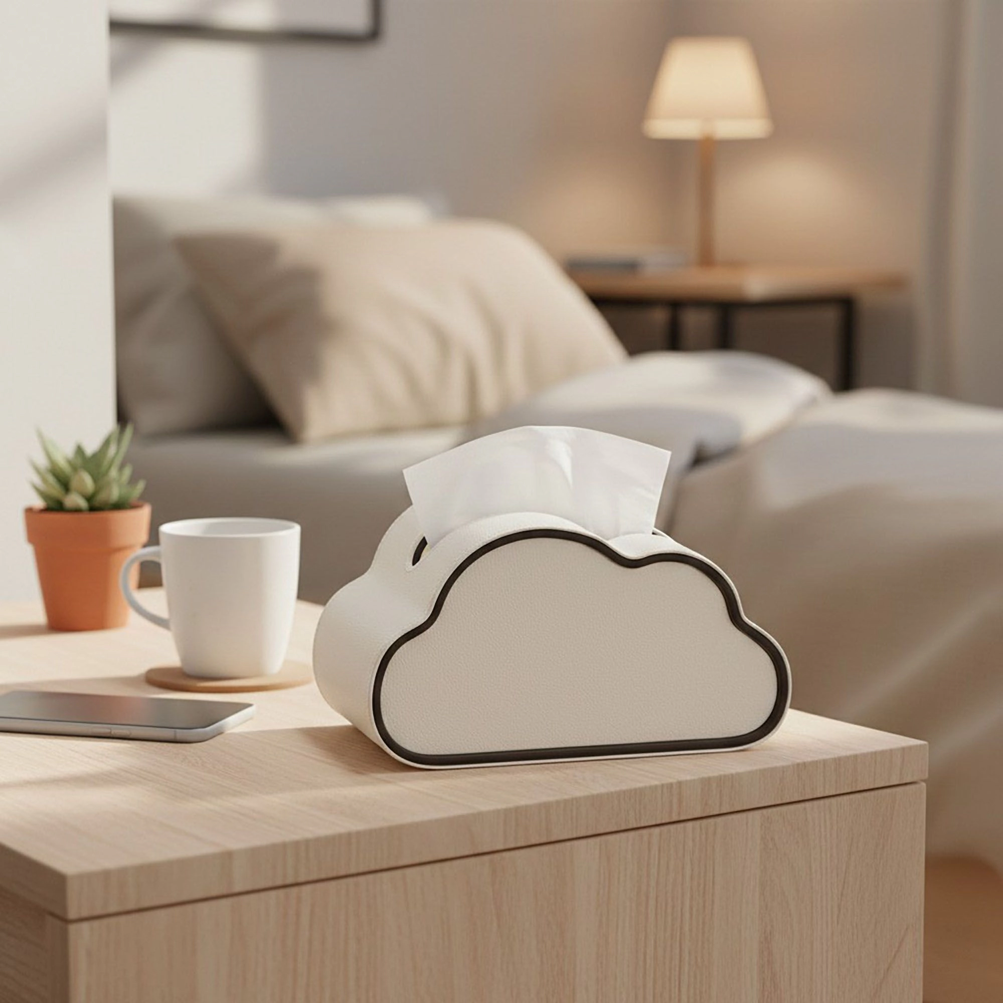 Alilang Unisex Cloud Shape Tissue Box Cover with Faux Leather Finish and Metal Trim