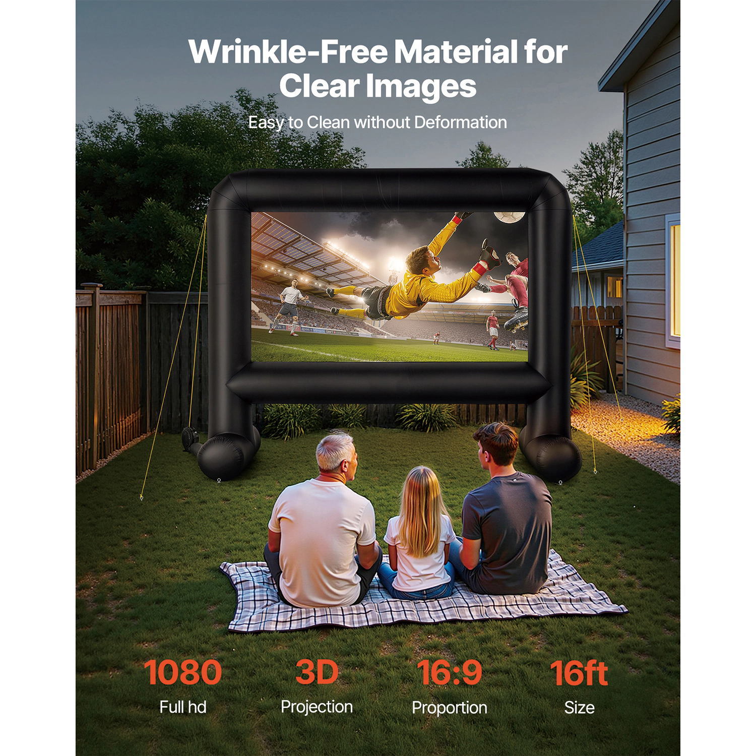 HONGGE Inflatable Projector Screen Inflatable Movie Screen Outdoor with Air Blower Projector Screen Oxford Fabric