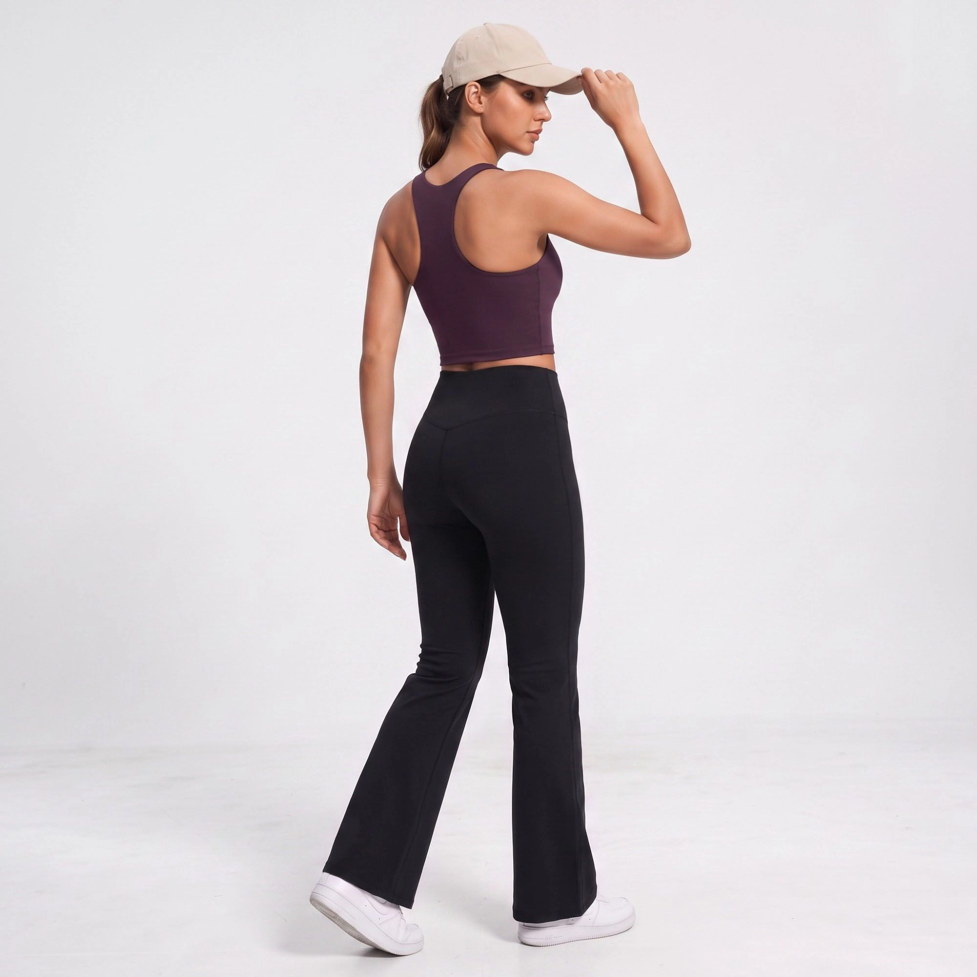 Anna-Kaci Women's High-Waist Flare Yoga Pants with Contour Seams Full-Length Fitted Workout Leggings for Gym