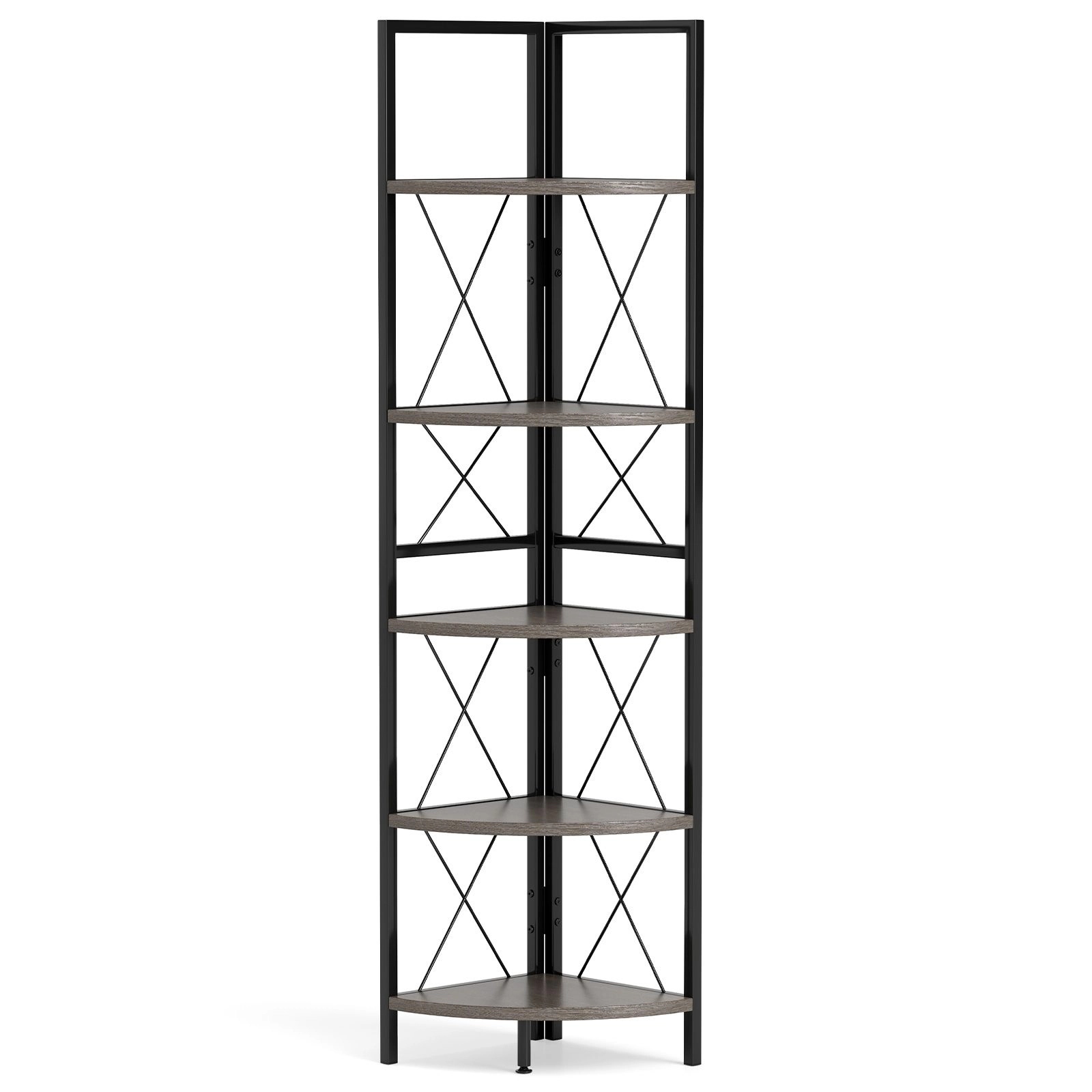 SlickBlue 5 Tier Corner Bookshelf with Metal Frame Storage