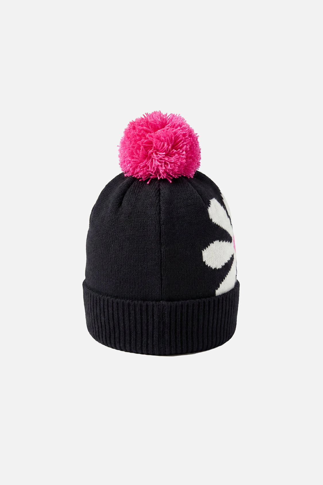 Deux par Girls Oversized Flower Motif Winter Knit Hat with Pompom