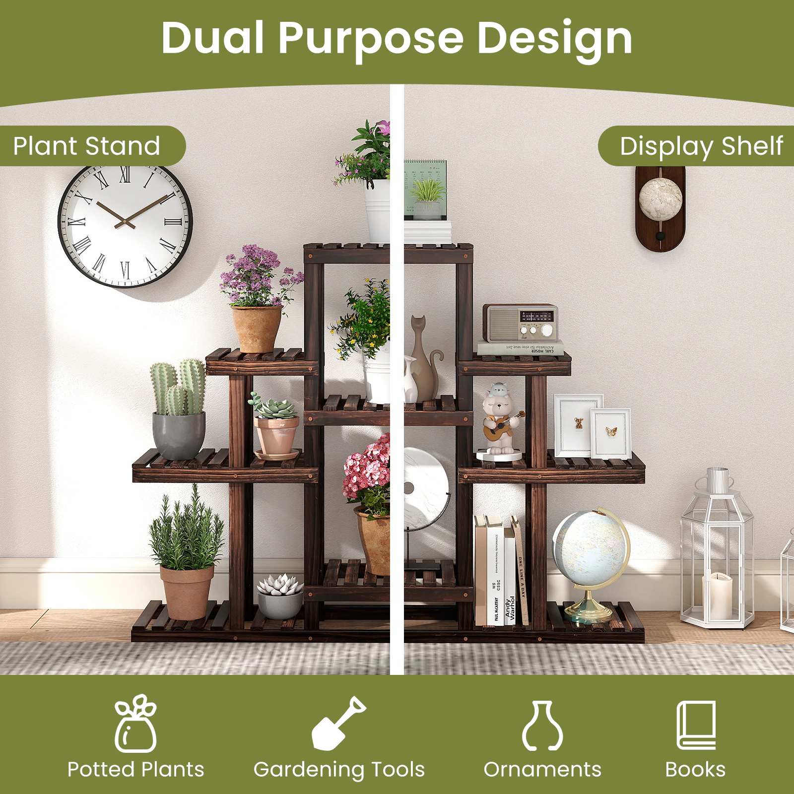 Slickblue 6-Tier Wooden Plant Stand with 9 Shelves for Indoor Outdoor Use