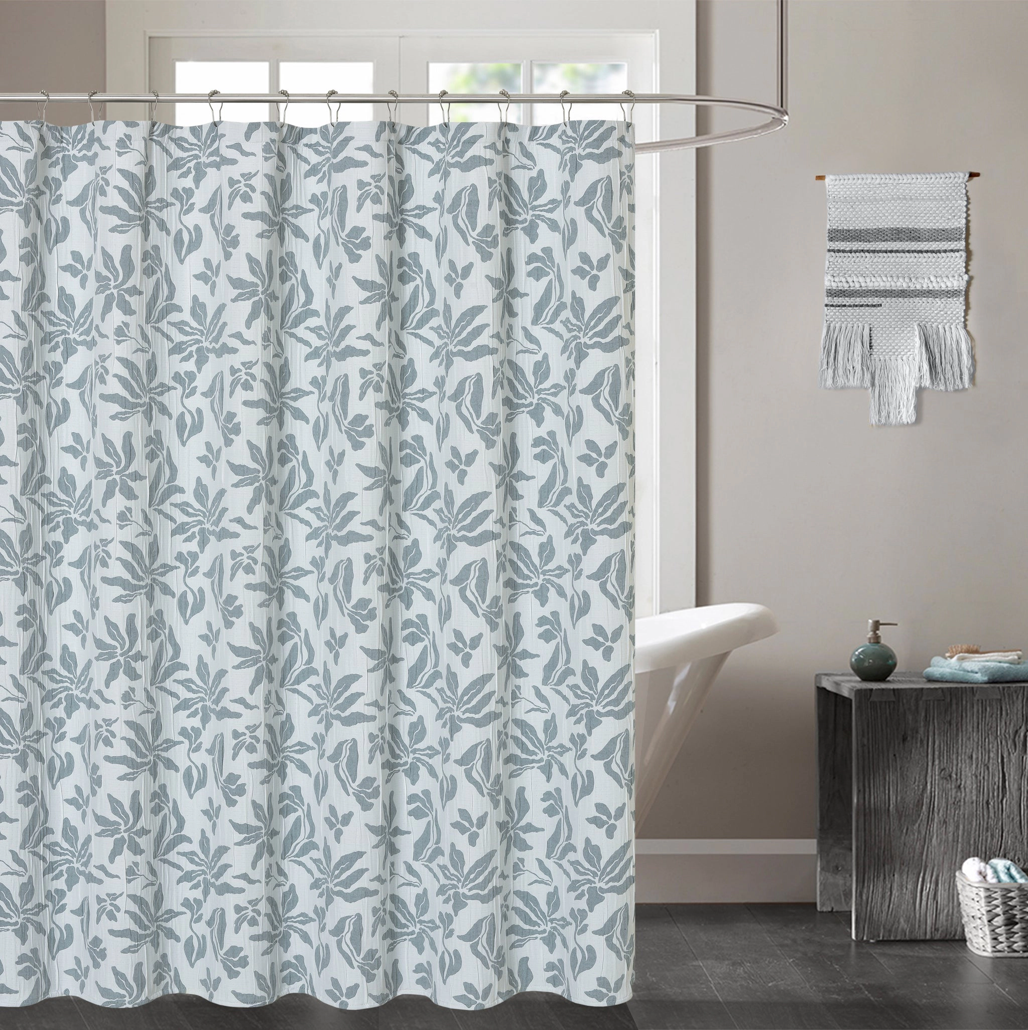 Dainty Home Julianna Floral Jacquard Textured Soft Polyester Fabric Shower Curtain, 72" x 72"