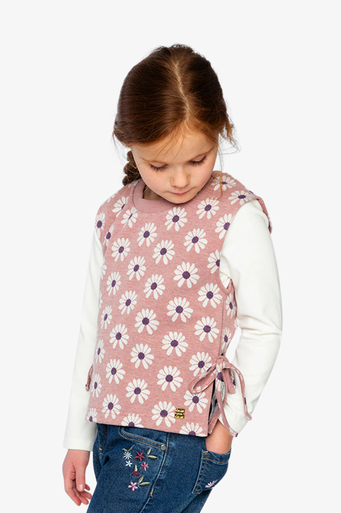 Deux par Girls Jacquard Vest with Printed Flowers