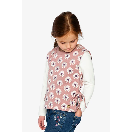 Deux par Deux Girls Jacquard Vest with Printed Flowers