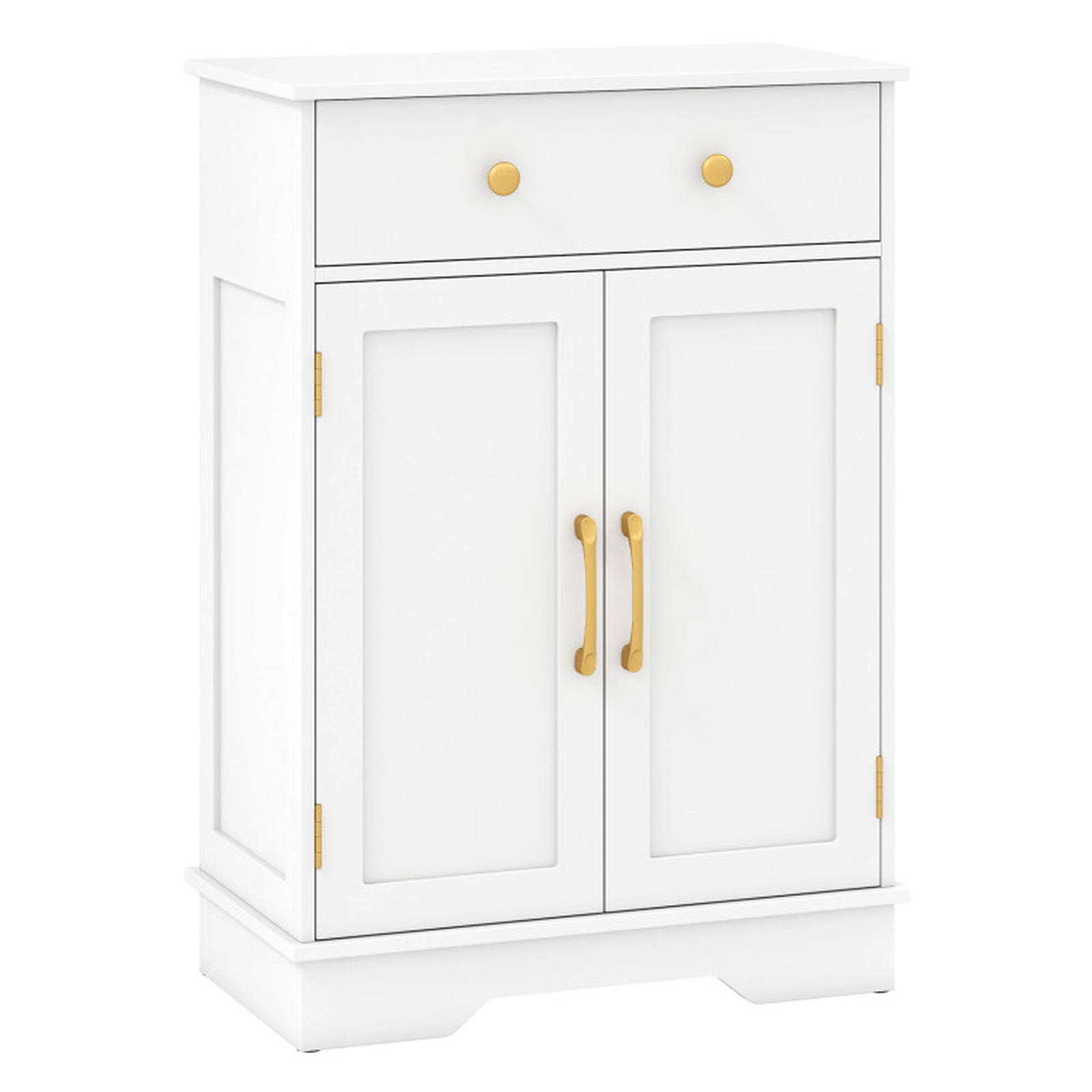 SUGIFT 2-Door Gold Handles Drawer 3-Level Shelf Floor Storage Sideboard 22-in x 12-in x 31.5-in 44-lb Capacity White