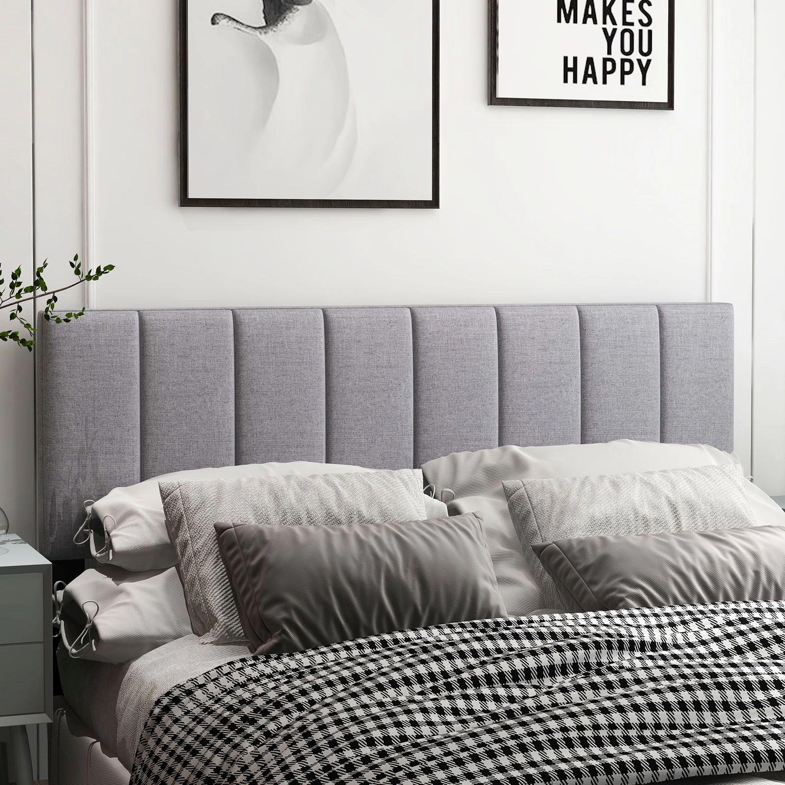 SlickBlue Modern Vertical Channel Bed Headboard with Wood Legs