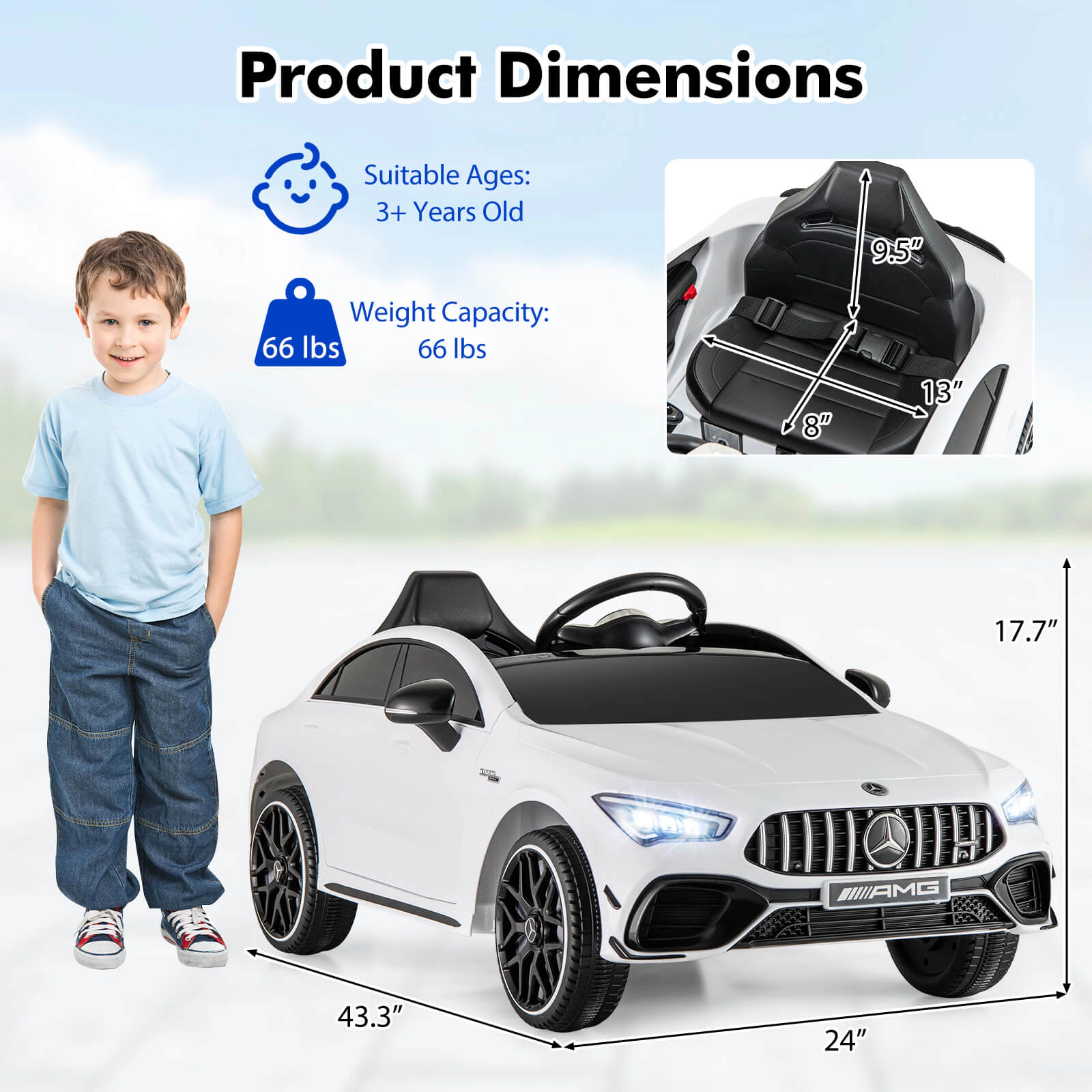 Costway 12V Kids Ride on Car w/Remote Rocking Function Transport Wheels Lights & Music White