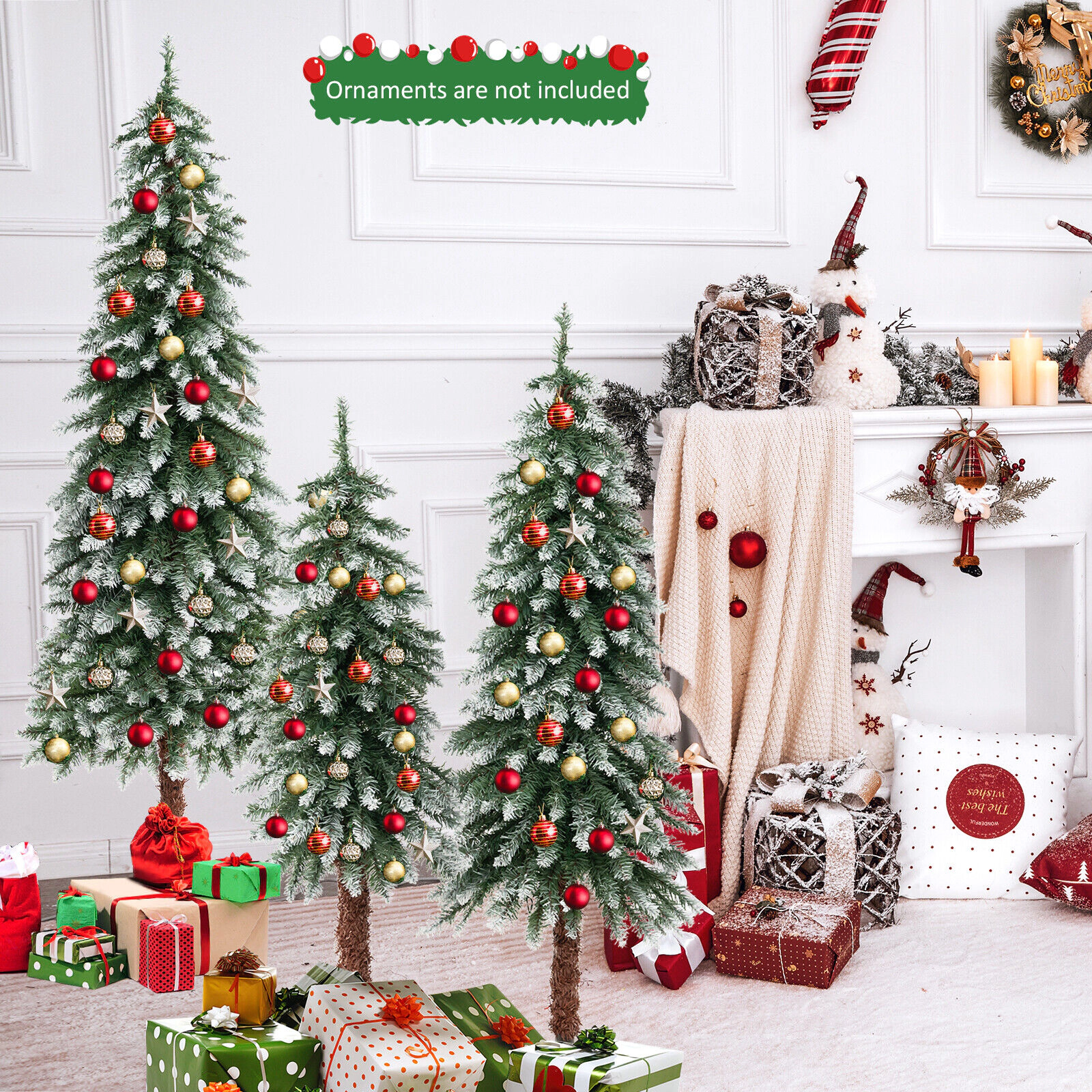LJG Pre-Lit Christmas Tree Set of 3 - Snowy and Slim