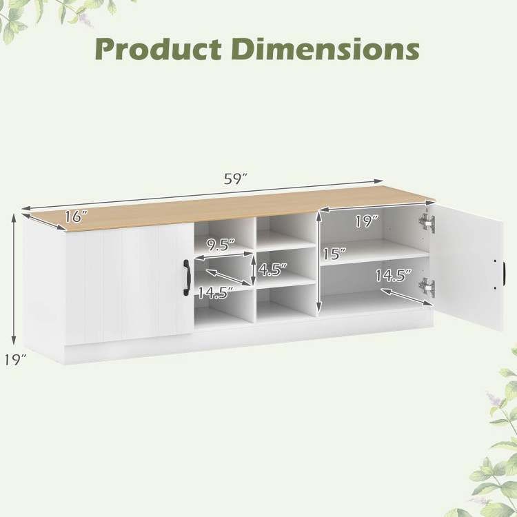 Hivvago 2-Door Shoe Bench Storage Cabinet with Adjustable Shelves
