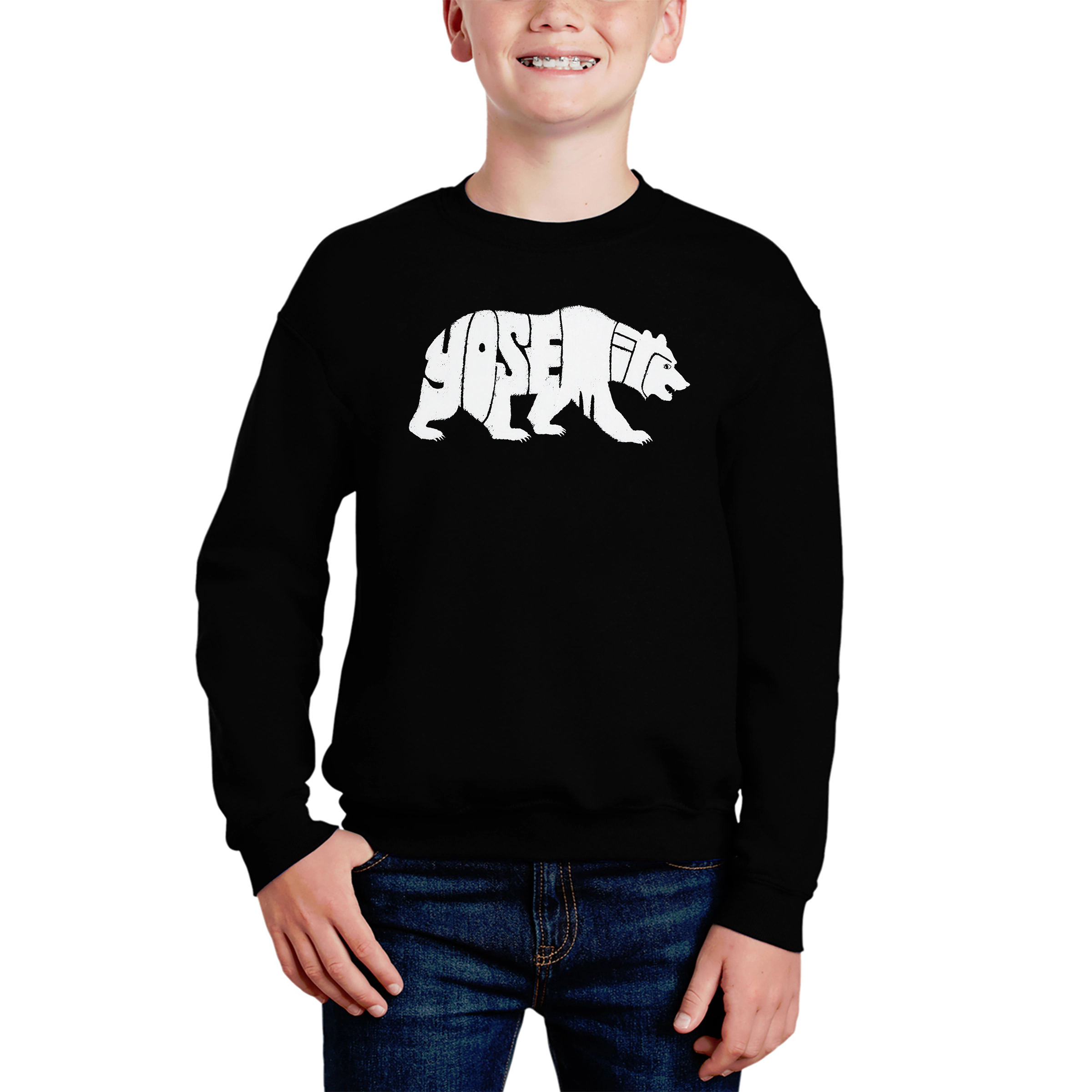 LA Pop Art Boy's Word Sweatshirt - Yosemite Bear