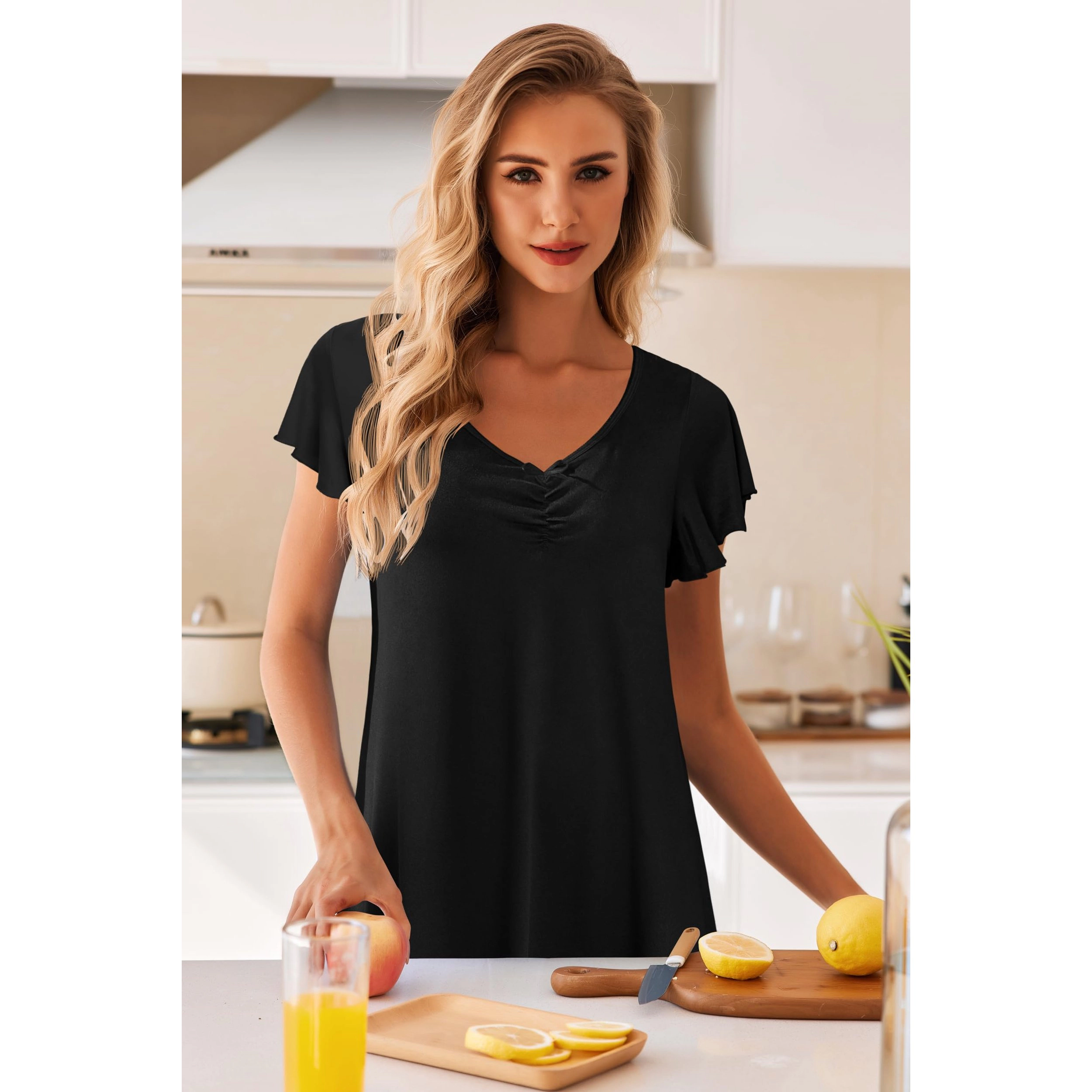 Ekouaer Nightgowns for Women Short Sleeve Night Gown Comfy Sleep Shirt Soft Dress Pleated
