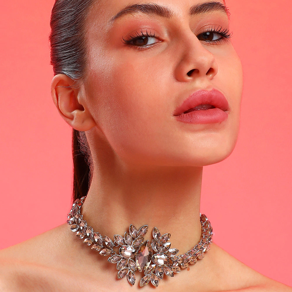 SOHI Women's Marquise Statement Necklace - Topaz Brown