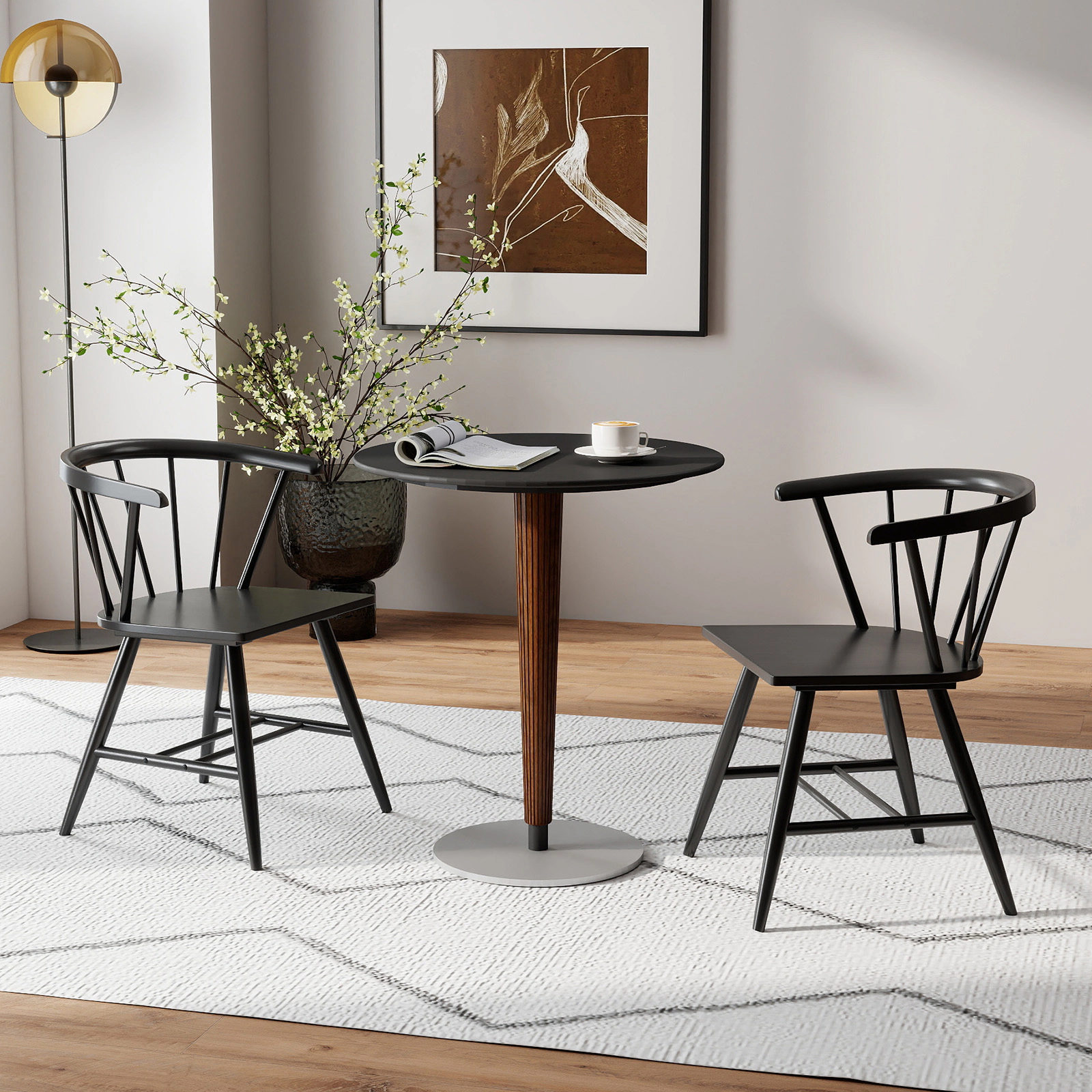 LJG Windsor Dining Chair Set of 2 Mid-Century Modern Black Kitchen Chairs