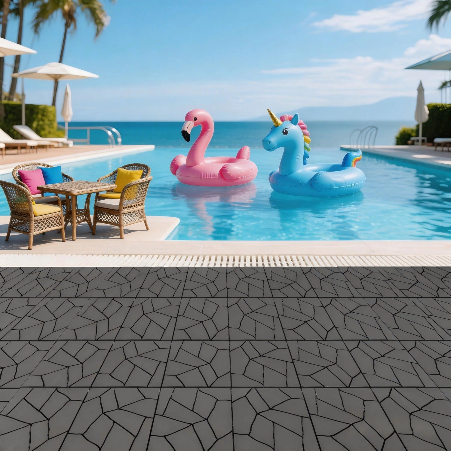 GBruno Stone Pattern Interlocking Patio Deck Tiles