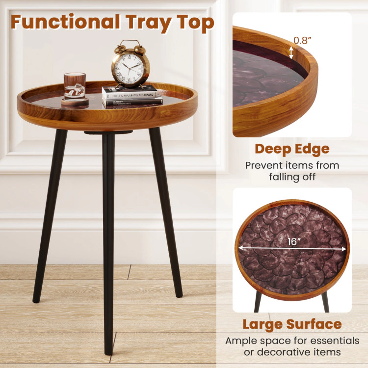 Hivvago Coastal Style Round End Table with Embedded Sea Shell Accents