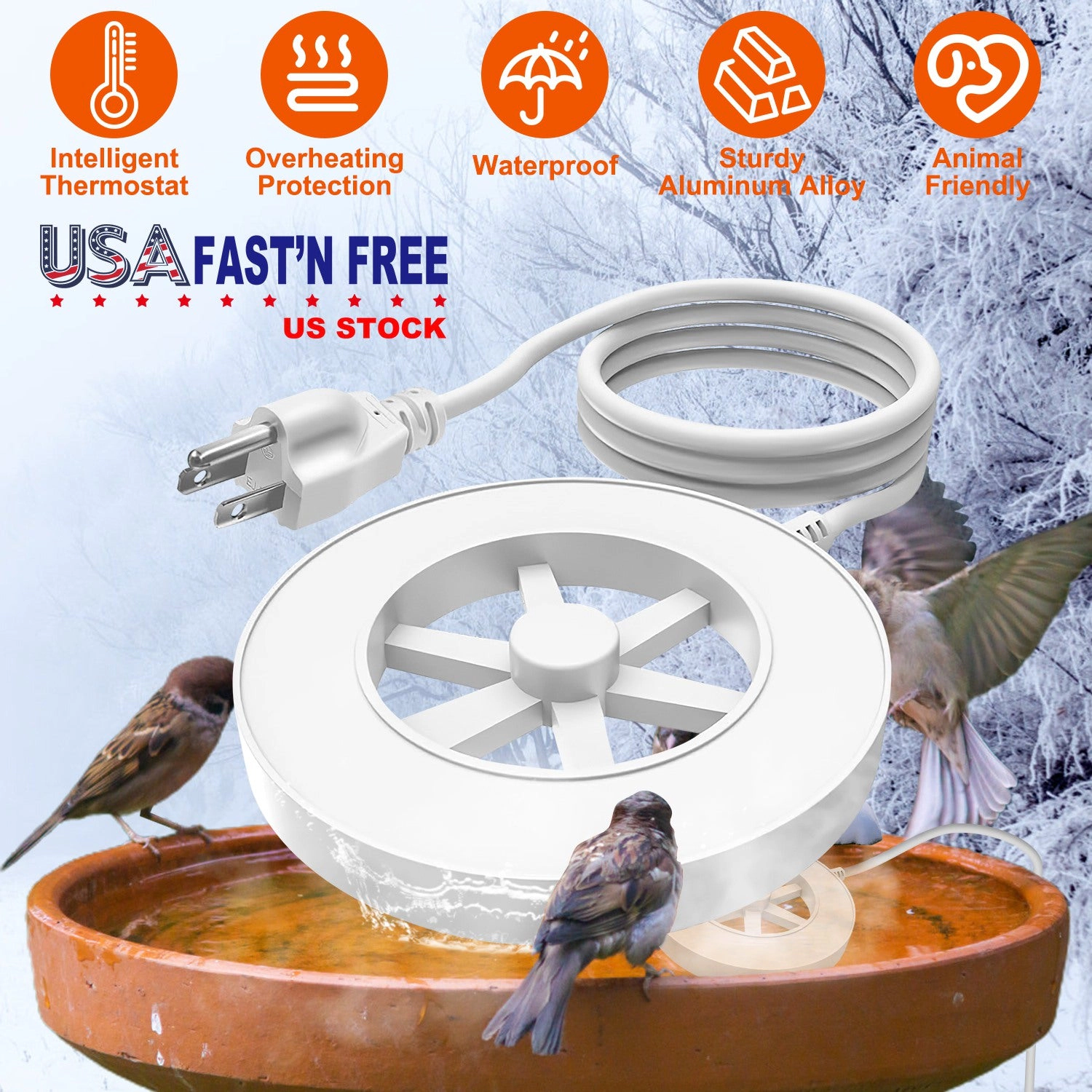 GBruno 70W Thermostat Bird Bath Heater With Auto Shutoff