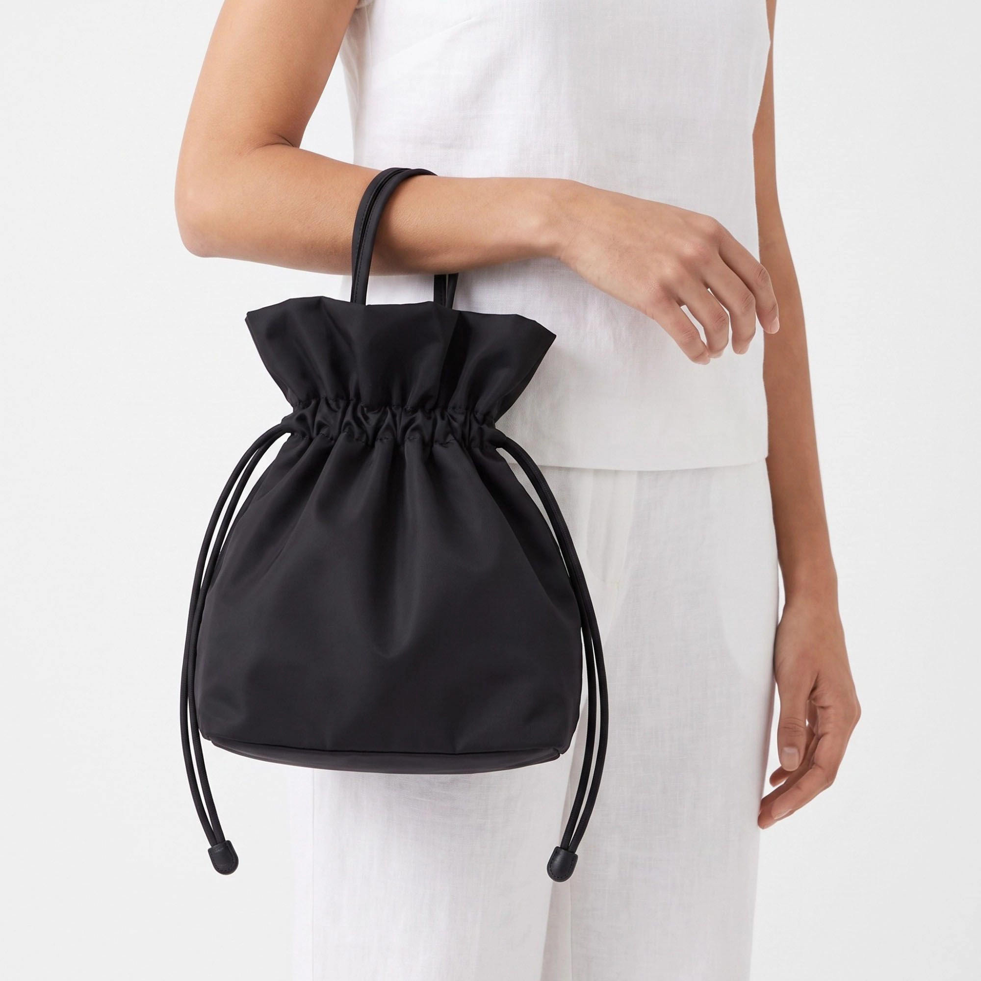 Alilang Women's Drawstring Bucket Bag with Double Top Handles and Ruched Opening 11x9x4.5in